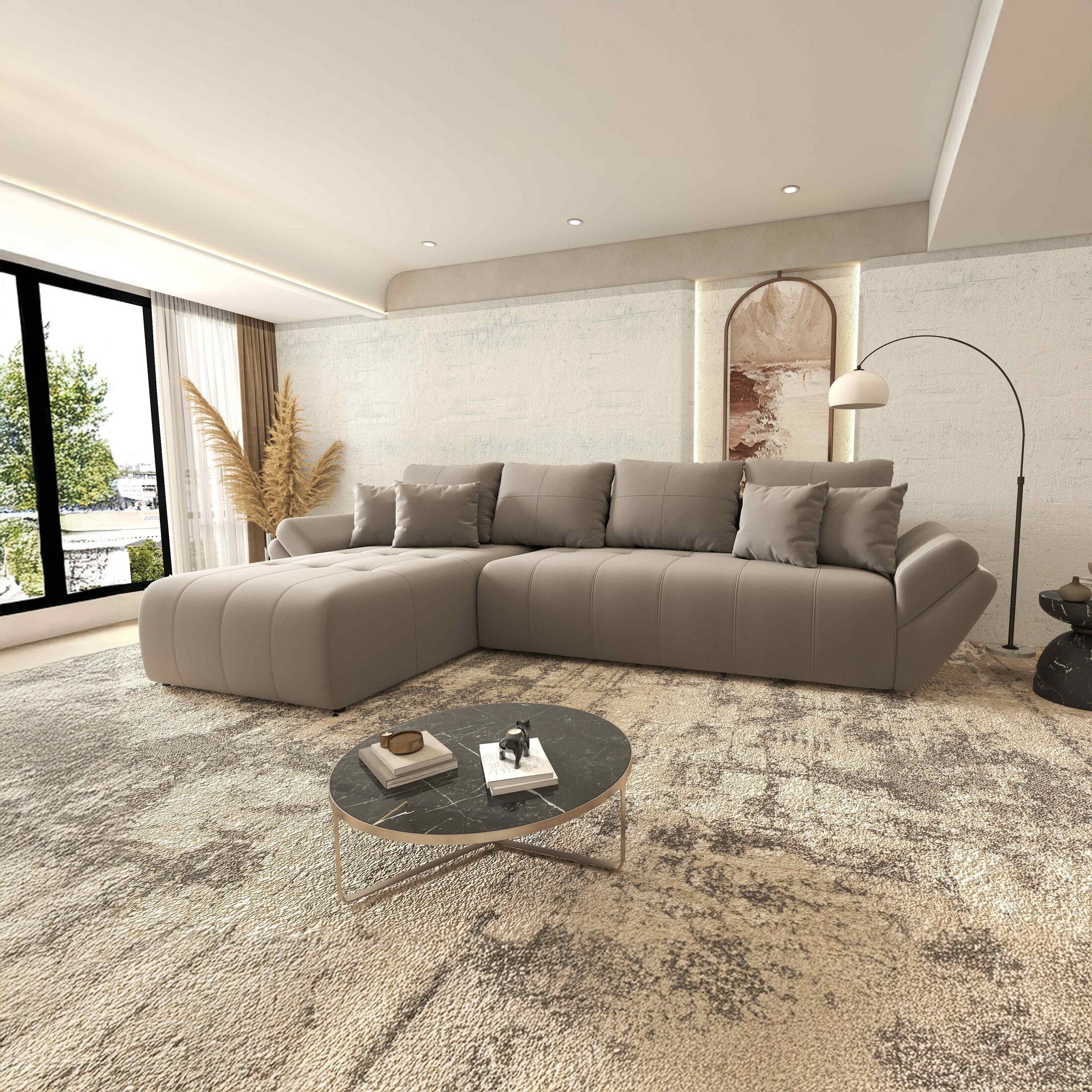 Colțar extensibil dumonde cu ladă de depozitare si sezut confortabil din spuma HR, Berlin XL Royal Gri 350x185 cm