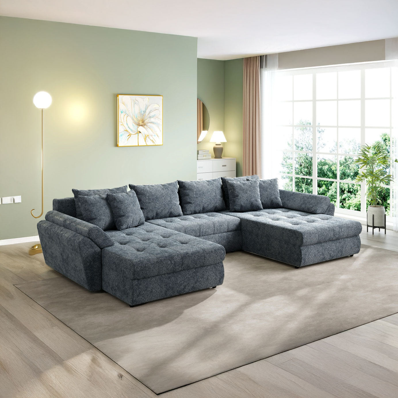 Colțar extensibil dumonde cu ladă de depozitare si sezut confortabil din spuma HR, Loana U Euphoria Grafit 355x185 cm