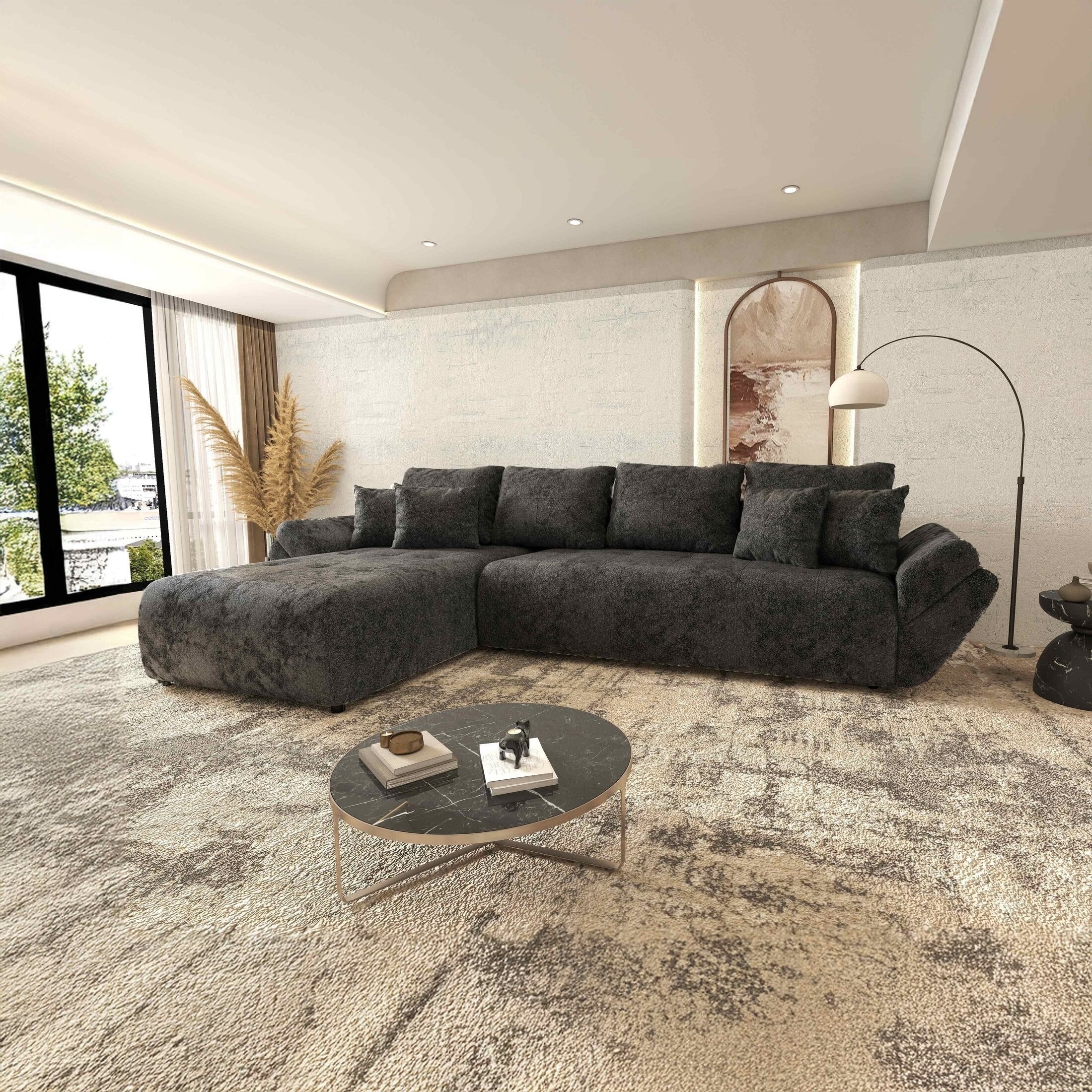 Colțar extensibil dumonde cu ladă de depozitare si sezut confortabil din spuma HR, Berlin XL Euphoria Negru 350x185 cm