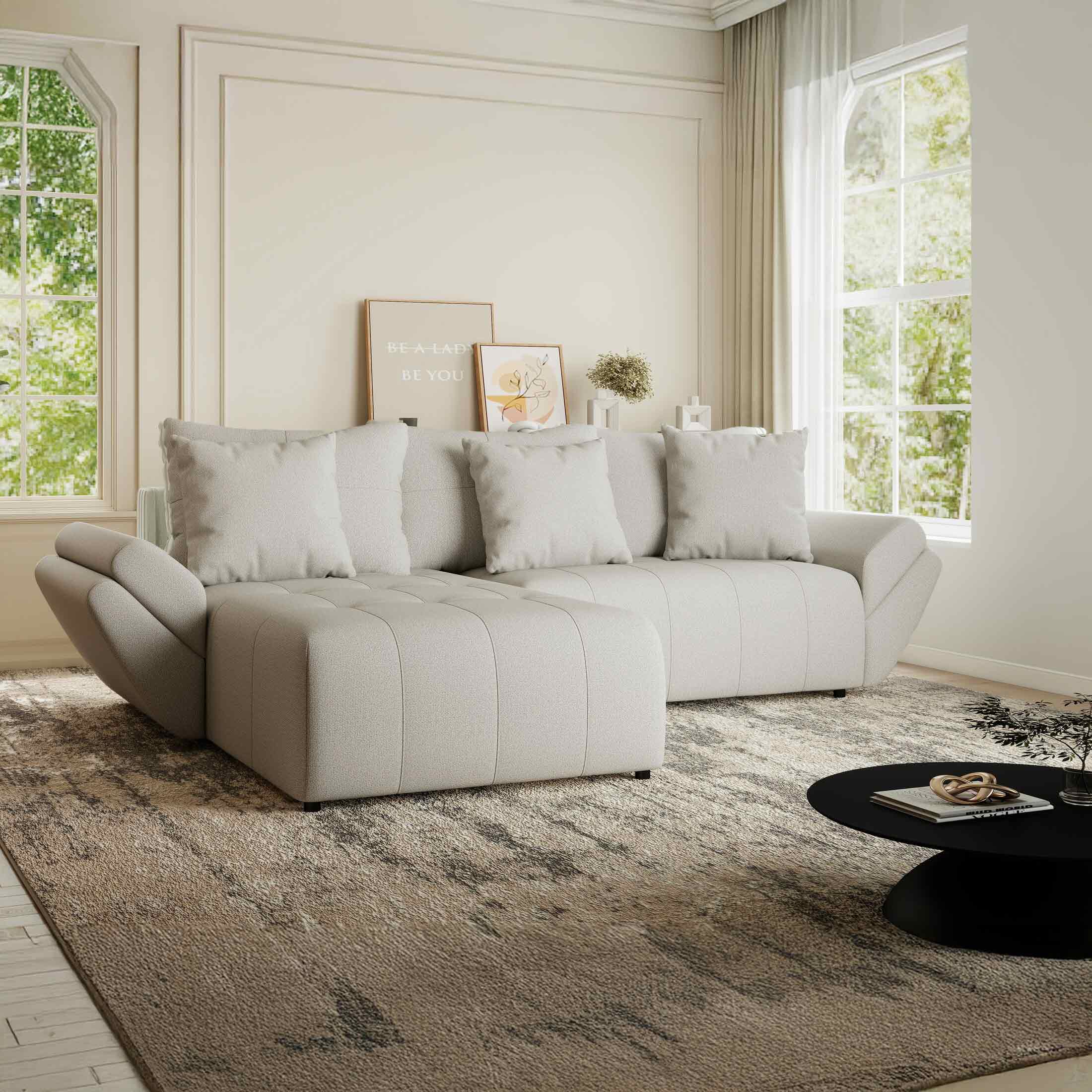 Colțar extensibil dumonde cu ladă de depozitare si sezut confortabil din spuma HR, Berlin Enjoy Bej 280x185 cm