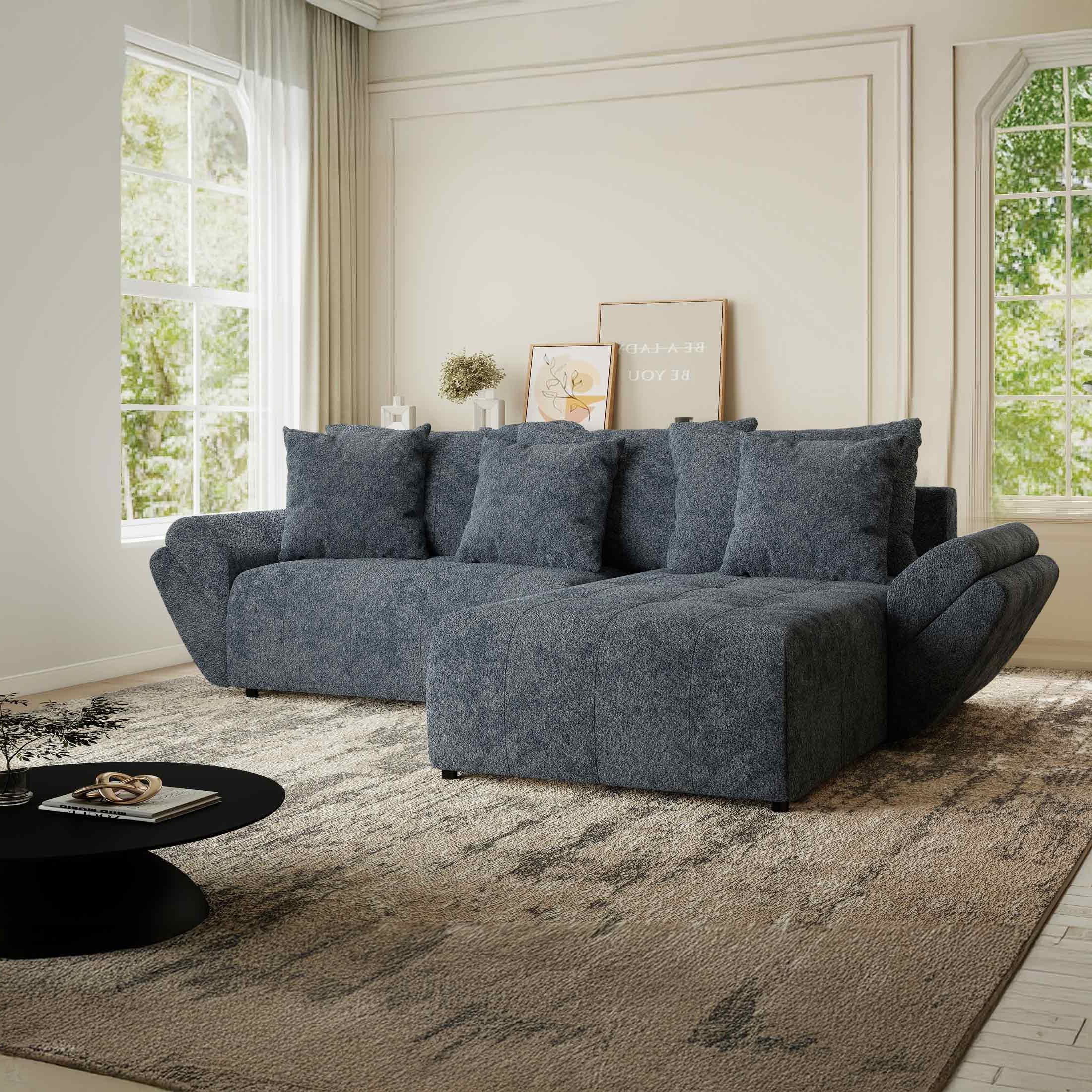 Colțar extensibil dumonde cu ladă de depozitare si sezut confortabil din spuma HR, Berlin Euphoria Gri Grafit 280x185 cm II