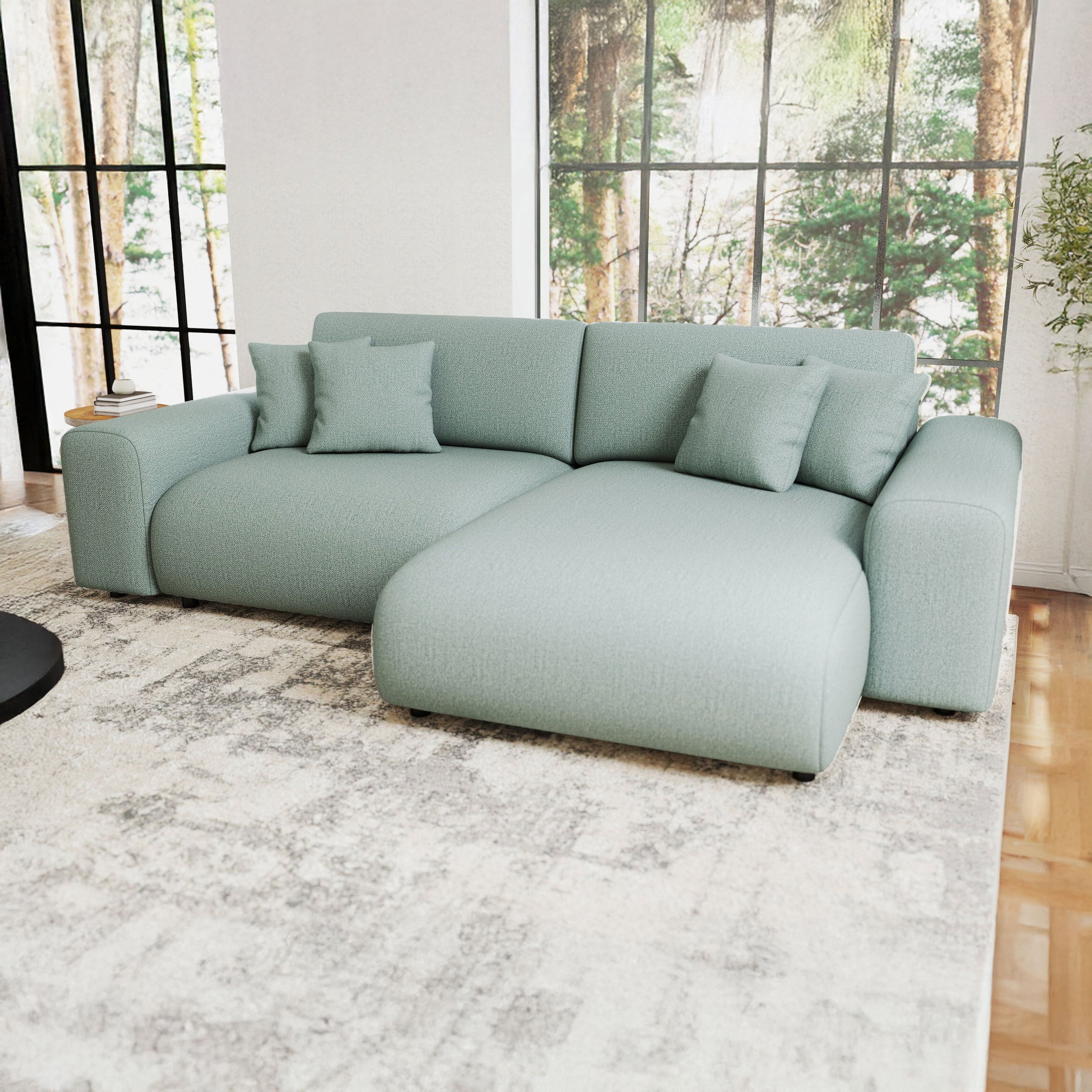 Colțar extensibil dumonde cu ladă de depozitare si sezut confortabil din spuma HR, Sarina Enjoy Verde Mint 255x168 cm II