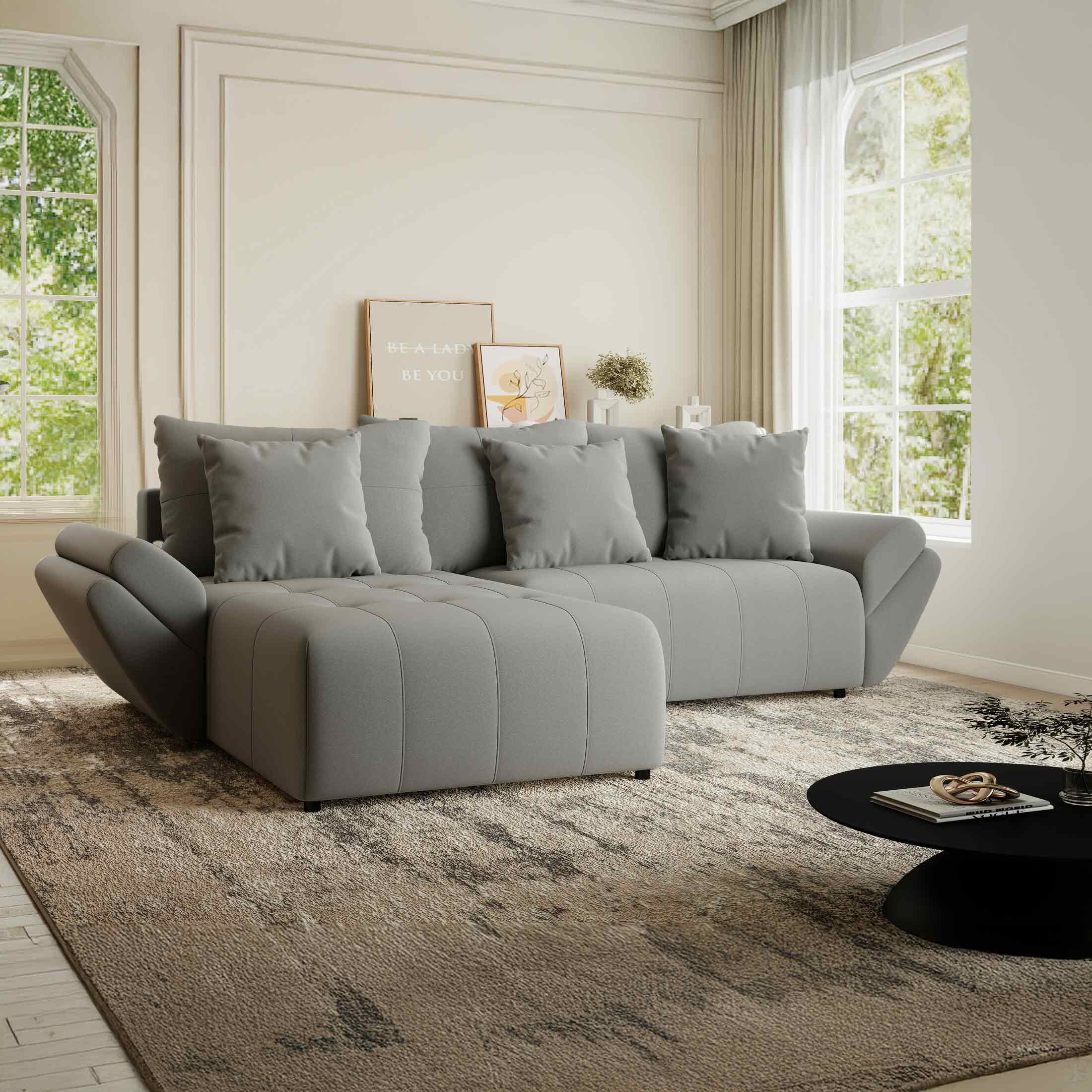 Colțar extensibil dumonde cu ladă de depozitare si sezut confortabil din spuma HR, Berlin Royal Gri 280x185 cm