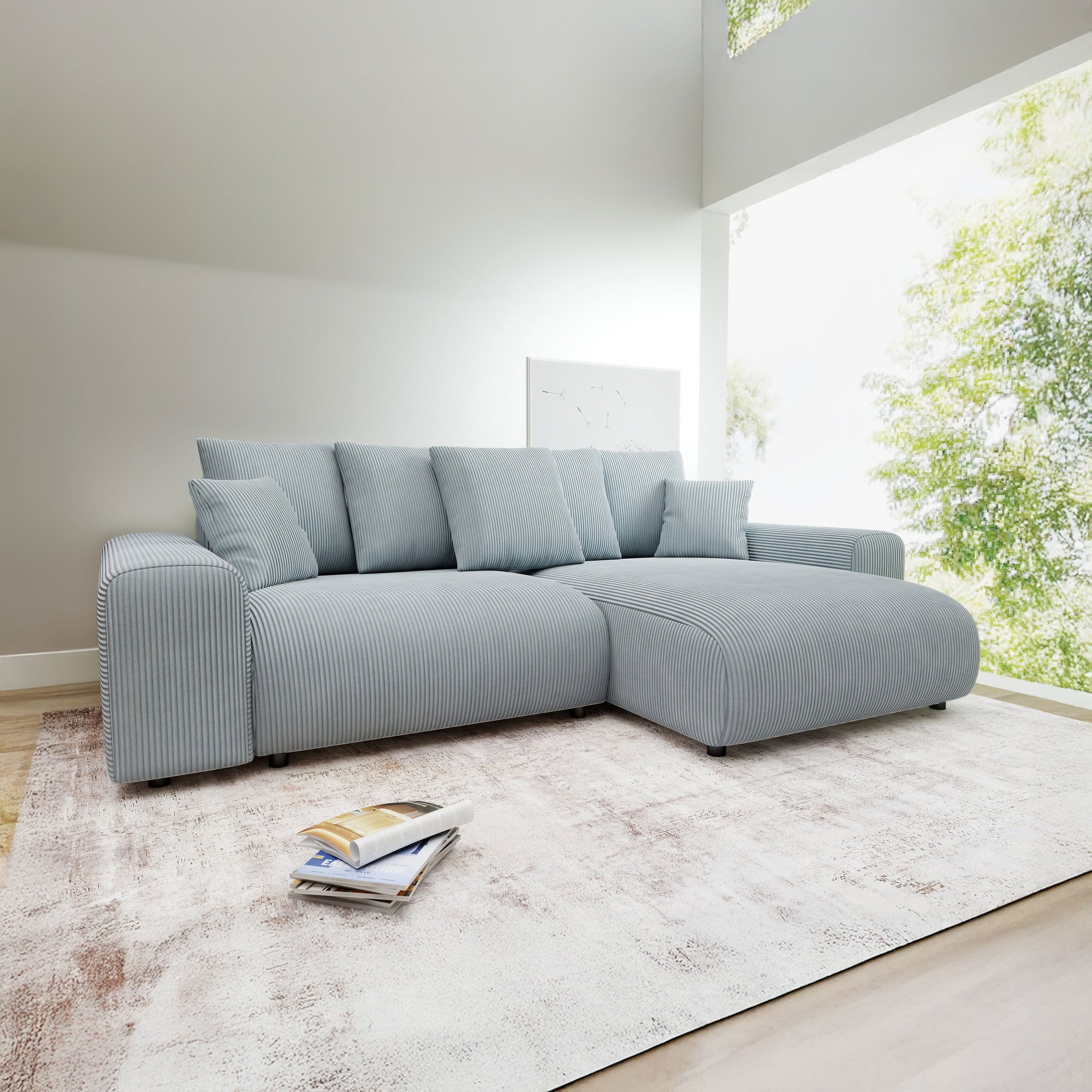 Colțar extensibil dumonde cu ladă de depozitare și șezut confortabil din spumă HR, Luma Zoom Gri Mint 255x168 cm II