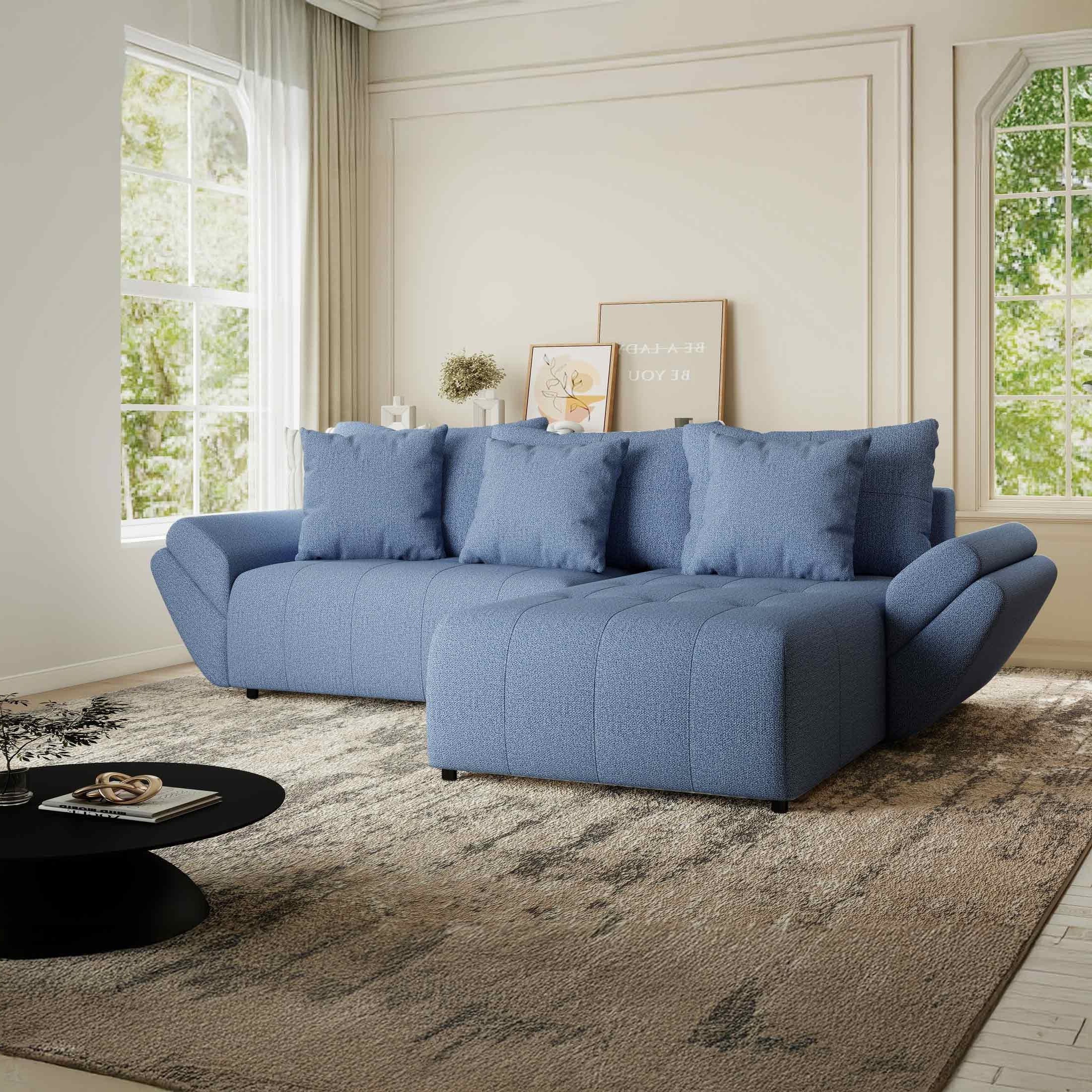 Colțar extensibil dumonde cu ladă de depozitare si sezut confortabil din spuma HR, Berlin Enjoy Albastru 280x185 cm II