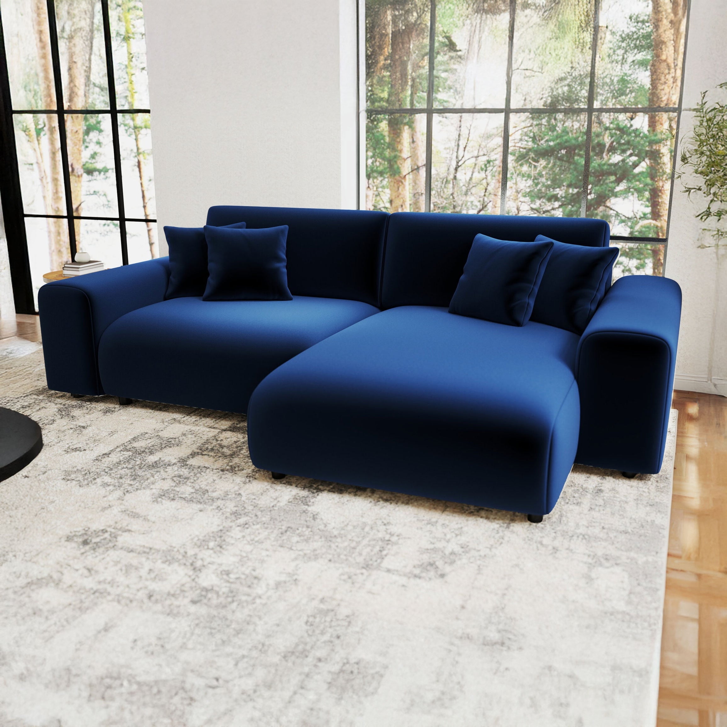 Colțar extensibil dumonde cu ladă de depozitare si sezut confortabil din spuma HR, Sarina Royal Albastru Navy 255x168 cm II