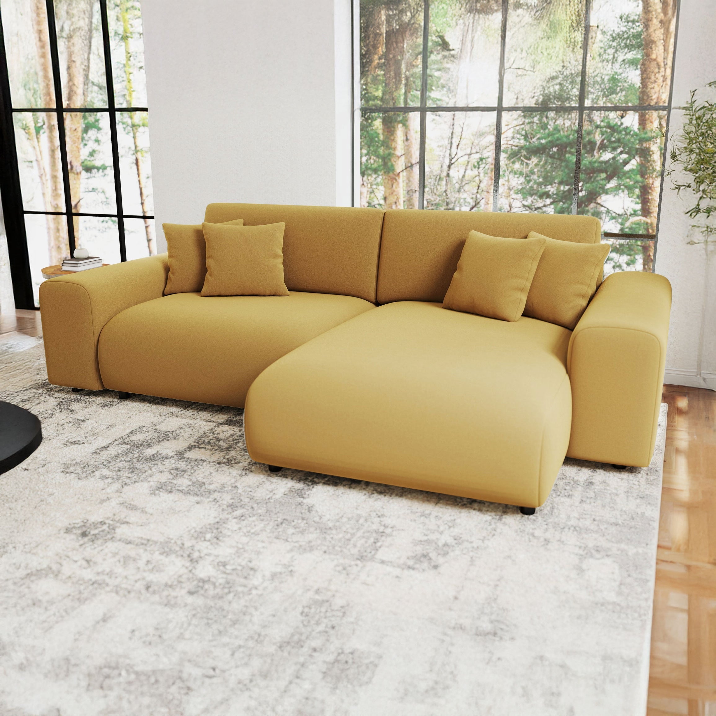 Colțar extensibil dumonde cu ladă de depozitare si sezut confortabil din spuma HR, Sarina Royal Mustar 255x168 cm II