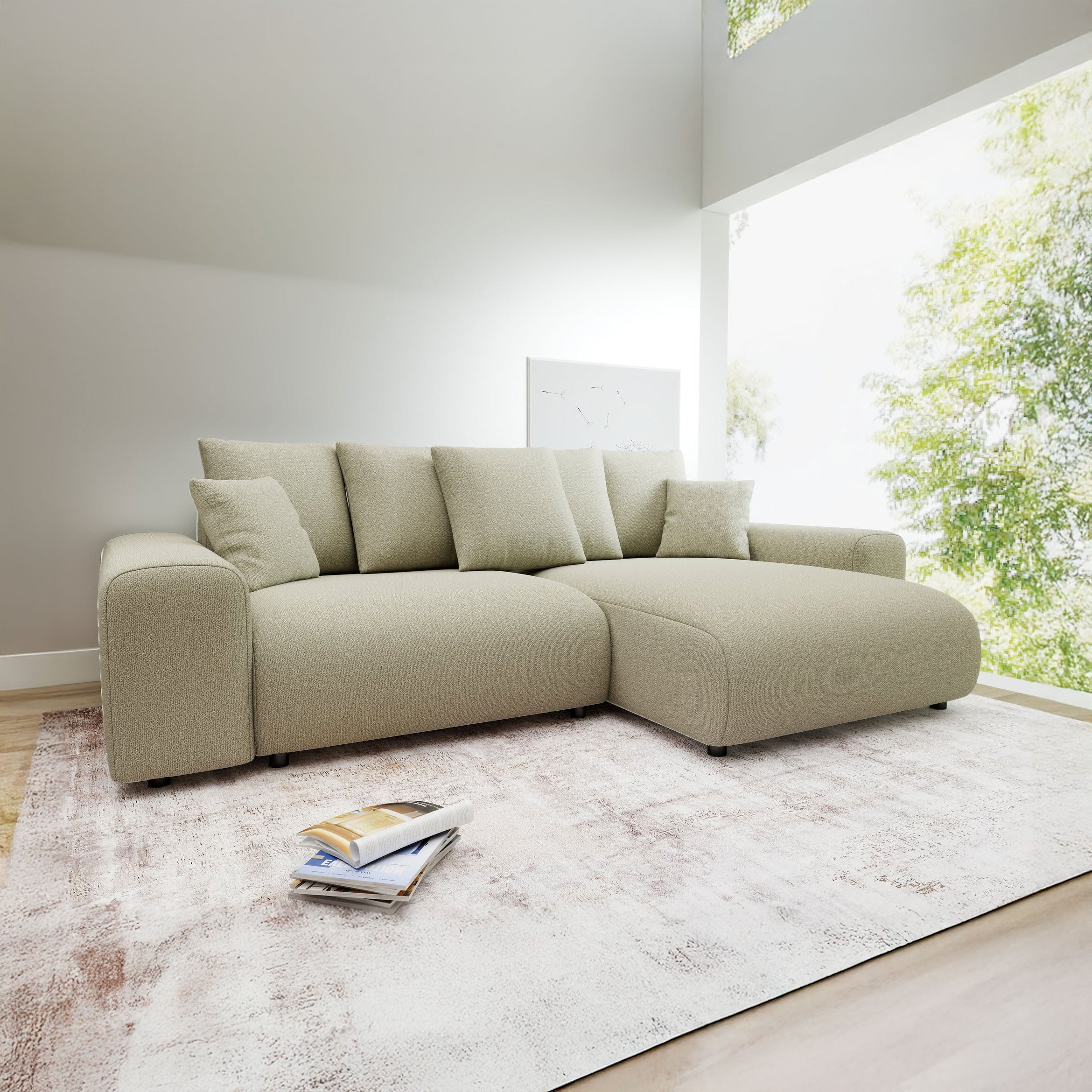 Colțar extensibil dumonde cu ladă de depozitare și șezut confortabil din spumă HR, Luma Enjoy Bej 255x168 cm II