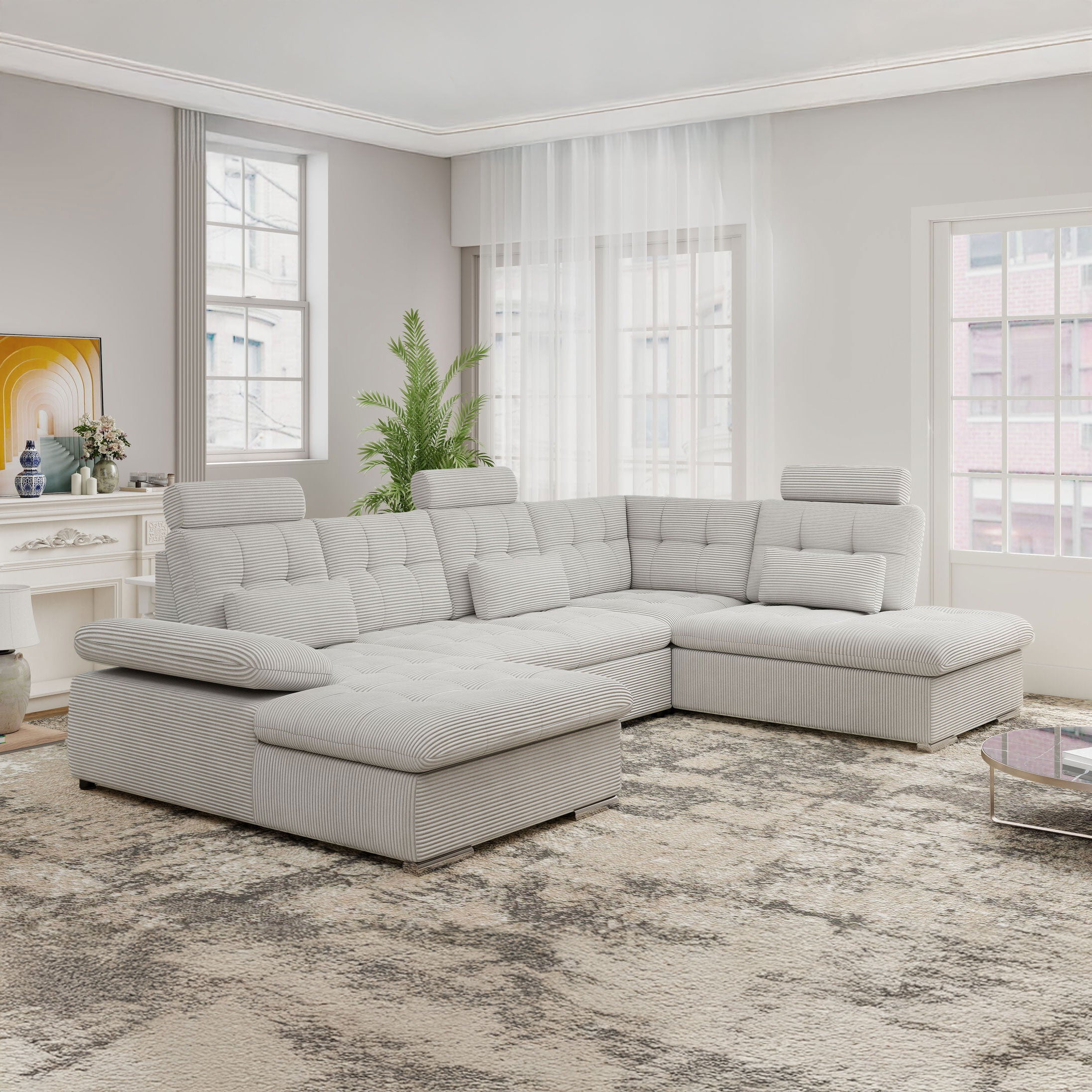 Colțar extensibil dumonde cu ladă de depozitare și șezut confortabil din spumă HR, Merkur U Zoom Gri 324x218 cm