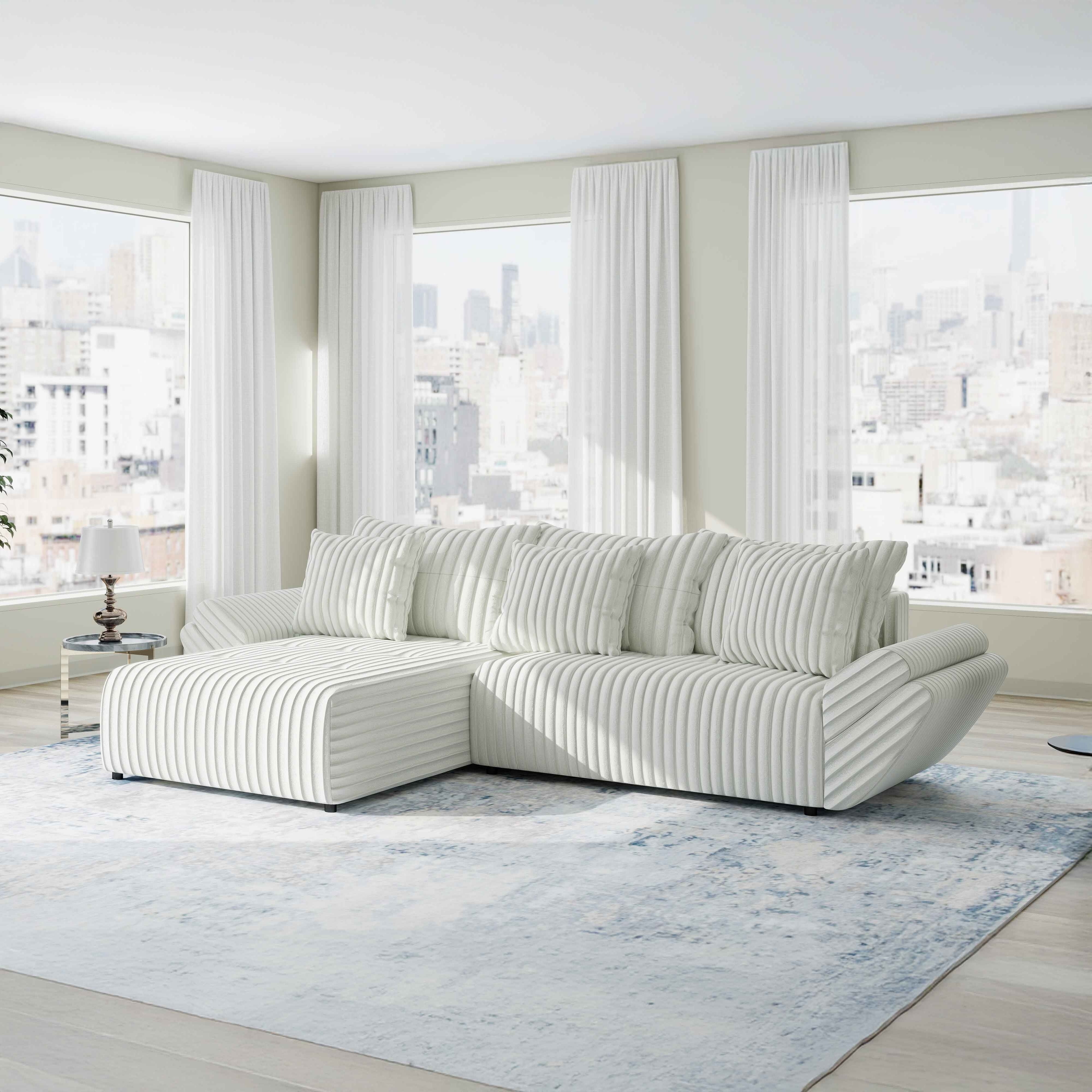 Colțar extensibil dumonde cu ladă de depozitare si sezut confortabil din spuma HR, Berlin Ambience Alb 280x185 cm