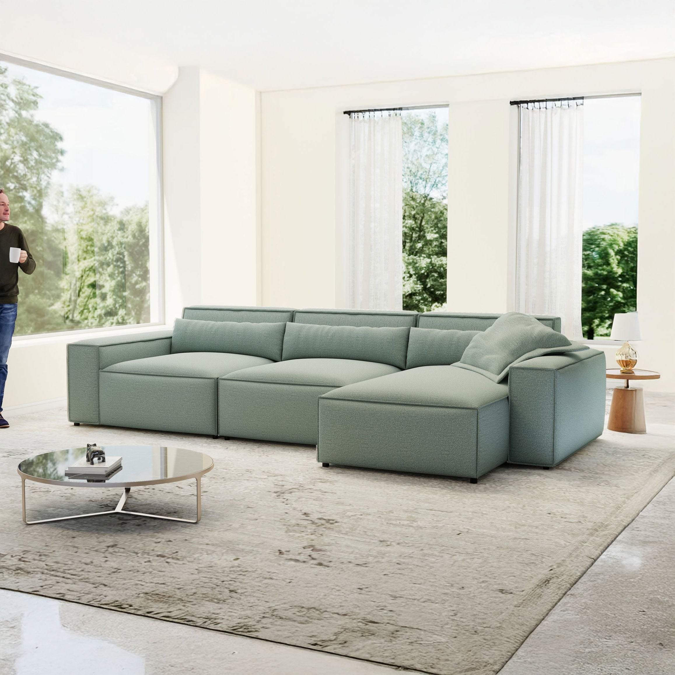 Colțar dumonde cu sezut confortabil din spuma HR, Marvelo XL Enjoy Verde Mint 366x175 cm II