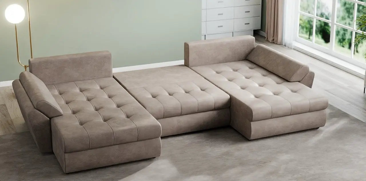 Colțar extensibil dumonde cu ladă de depozitare si sezut confortabil din spuma HR, Loana U Tobago Brown 355x185 cm Fabrica