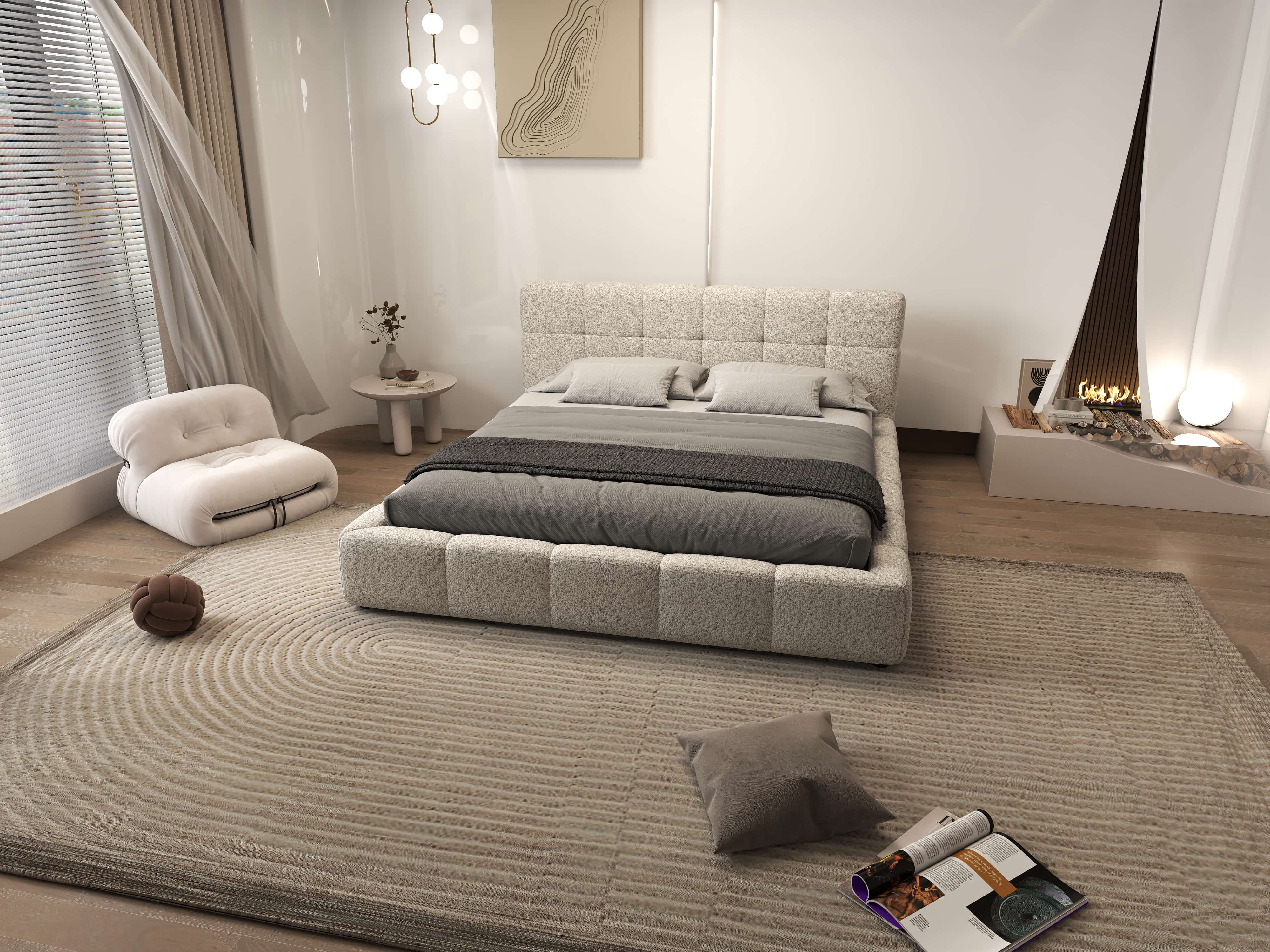 Pat dormitor dumonde, tapitat gri, Lorenzo 180x200 cm, somiera rabatabila inclusa, spatiu depozitare WLS