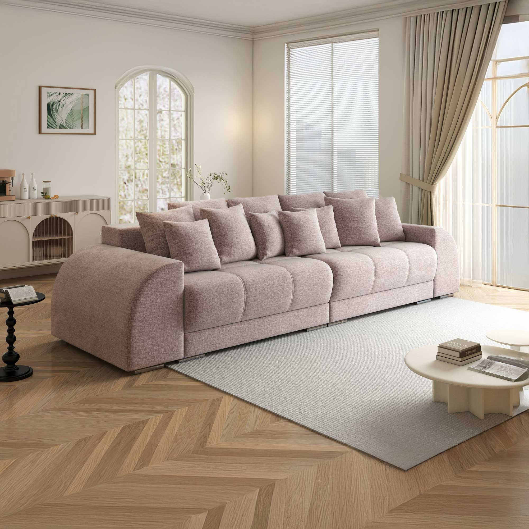 Canapea extensibilă dumonde cu 2 lăzi de depozitare si sezut confortabil din spuma high-density, Verona Monolith Roz Pudrat 62 310x100 cm