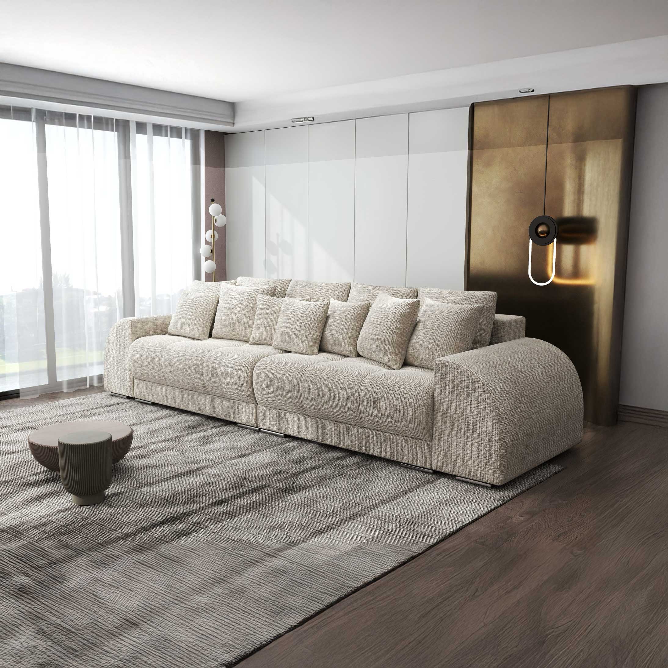 Canapea extensibilă dumonde cu 2 lăzi de depozitare si sezut confortabil din spuma high-density, Verona Cremona Bej 04 310x100 cm