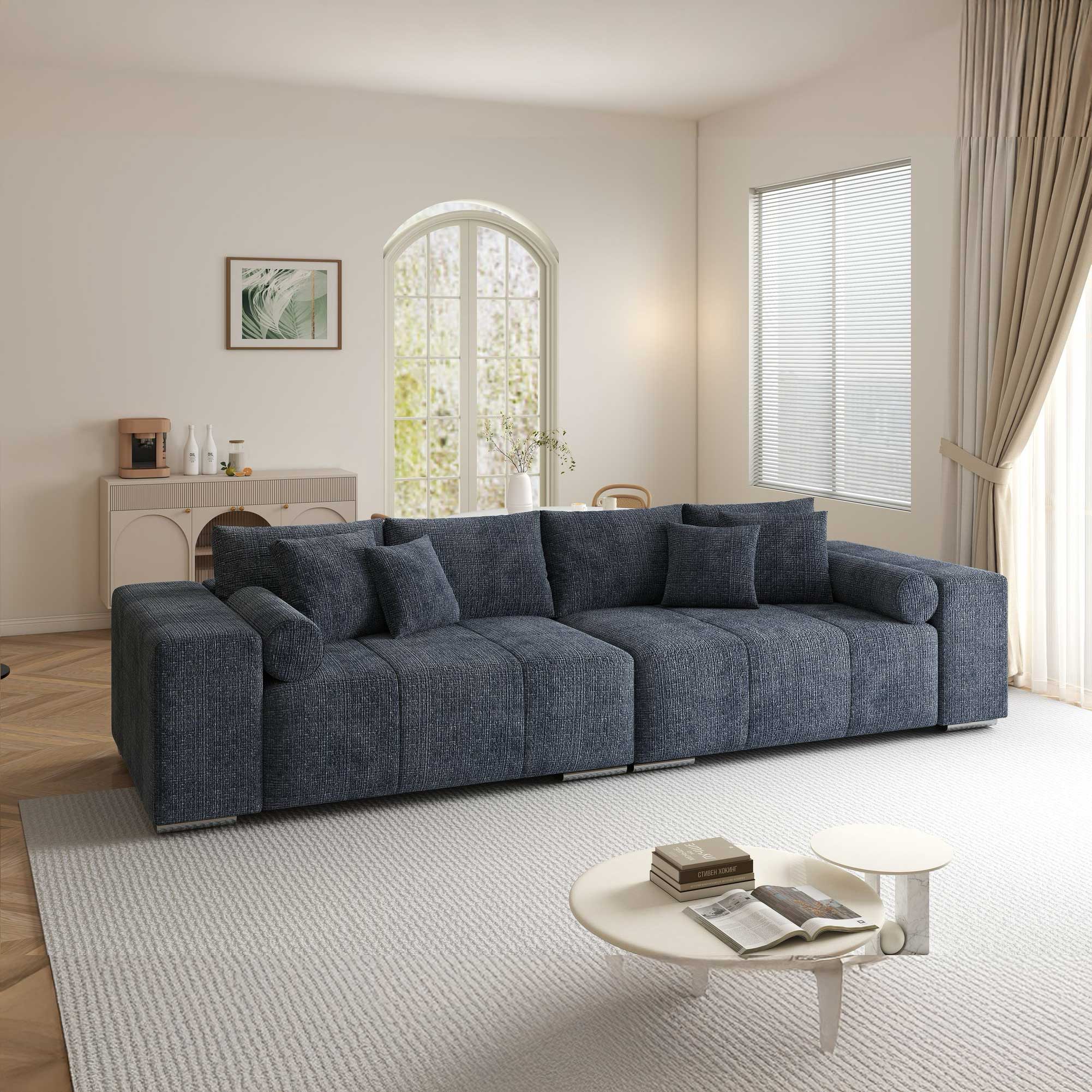 Canapea extensibilă dumonde cu ladă de depozitare si sezut confortabil din spuma high-density, Marbela XXL Cremona Albastru 79 290x100 cm