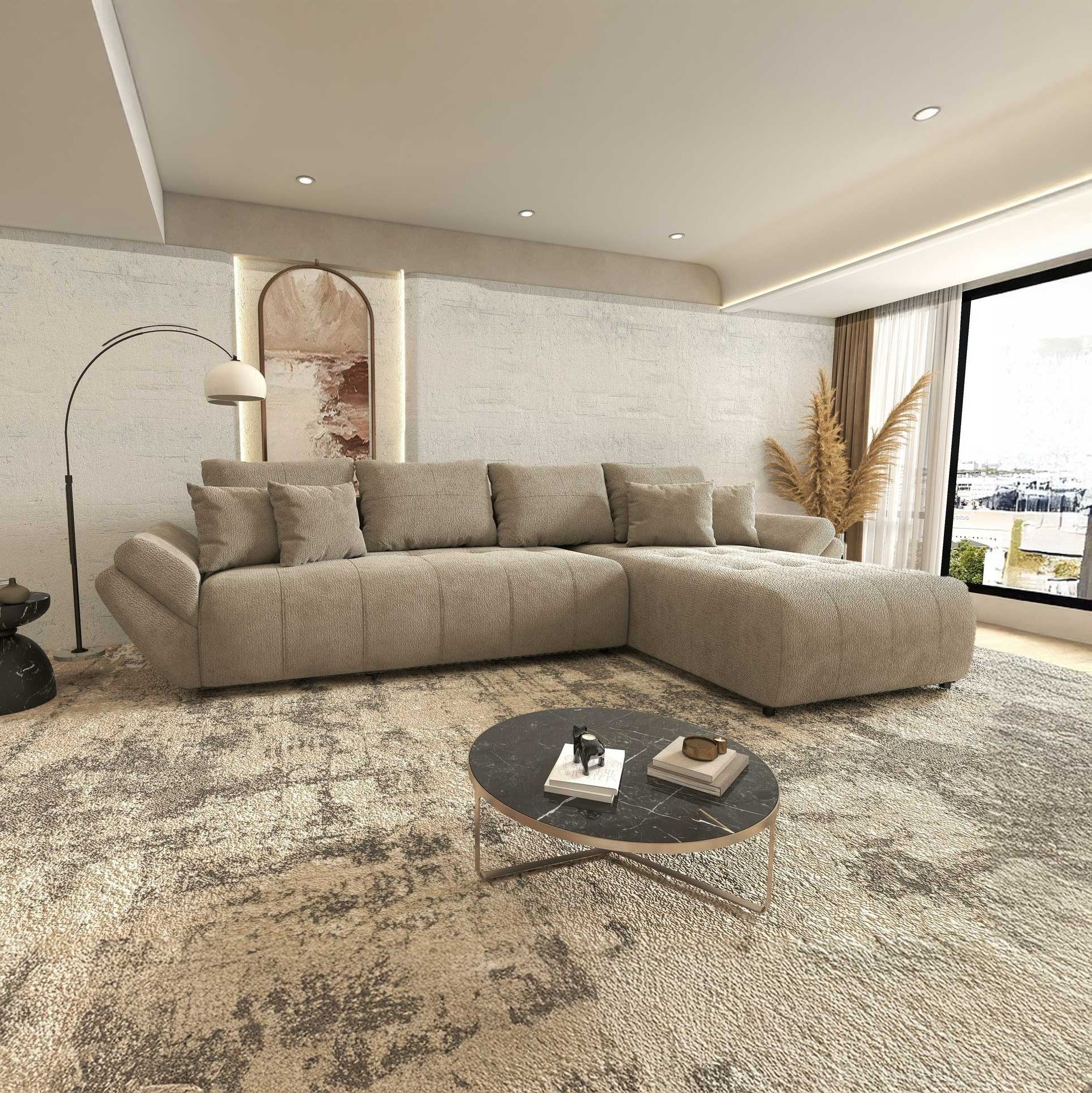 Colțar extensibil dumonde cu ladă de depozitare si sezut confortabil din spuma high-density, Berlin XL Vibe Maro 21 II 350x185 cm