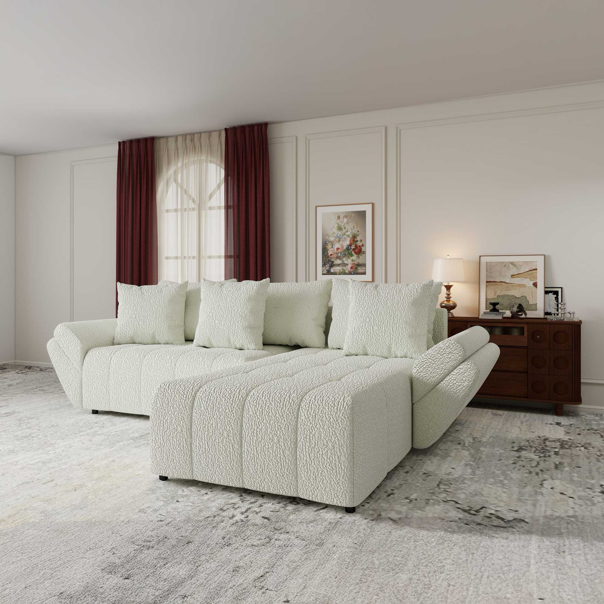Colțar extensibil dumonde cu ladă de depozitare si sezut confortabil din spuma high-density, Berlin Jaguar Ivory 1 II 280x185 cm