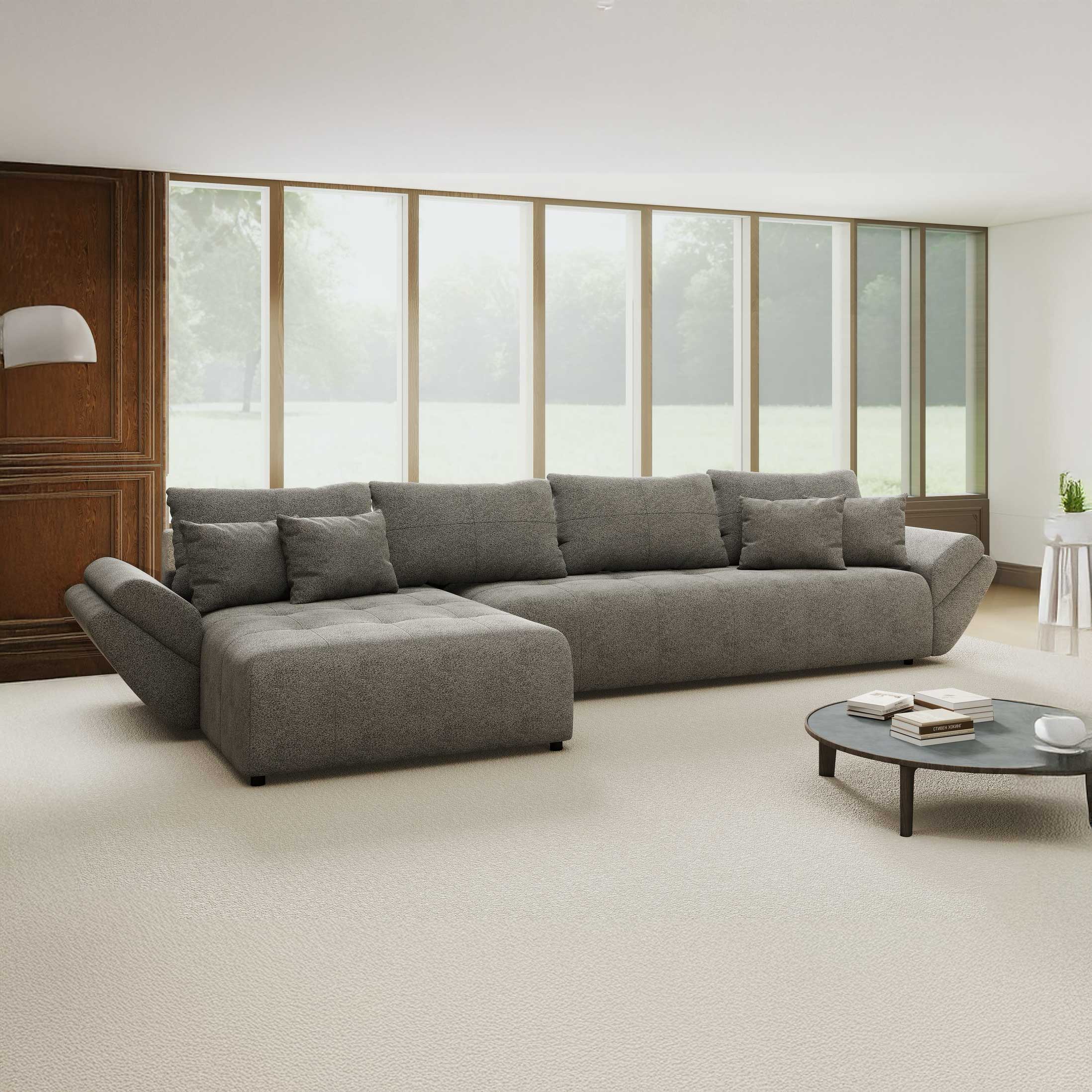 Colțar extensibil dumonde cu ladă de depozitare si sezut confortabil din spuma high-density, Berlin XL Quelle Gri 92 350x185 cm