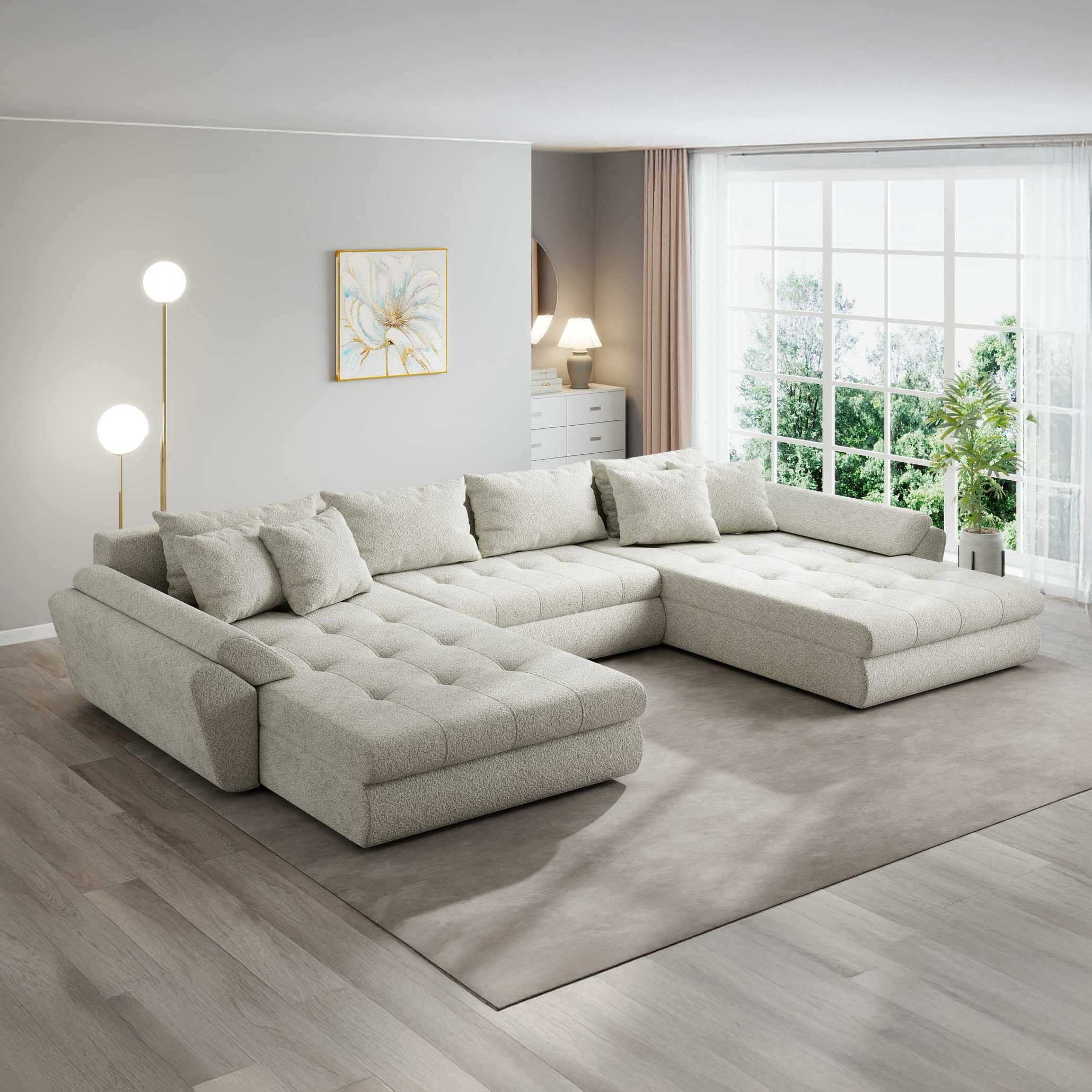 Colțar extensibil dumonde cu ladă de depozitare si sezut confortabil din spuma high-density, Loana U Arena Bej 20 355x185 cm
