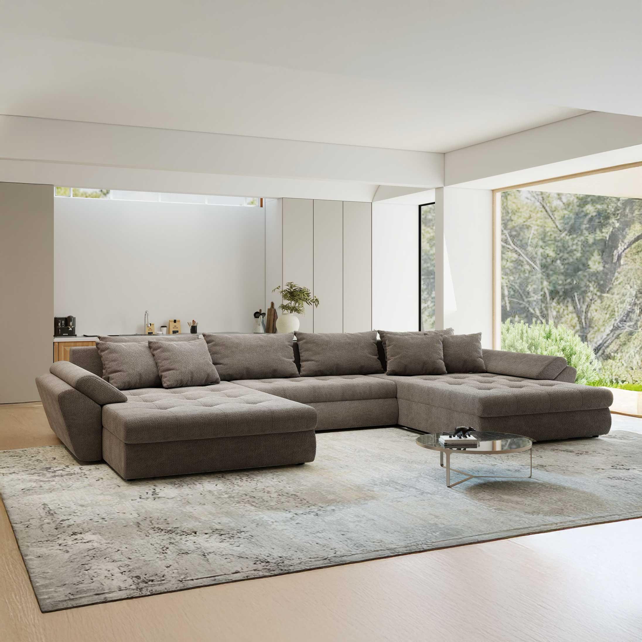 Colțar extensibil dumonde cu ladă de depozitare si sezut confortabil din spuma high-density, Loana U Vibe Maro 21 355x185 cm
