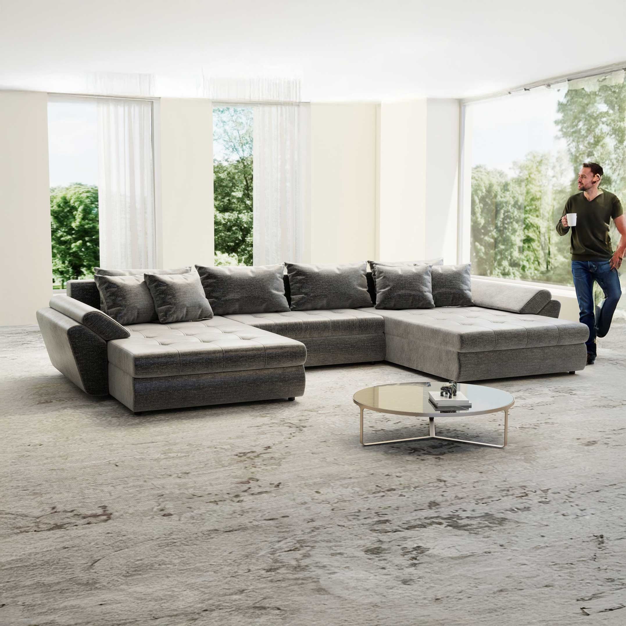 Colțar extensibil dumonde cu ladă de depozitare si sezut confortabil din spuma high-density, Loana U Monolith Gri 85 355x185 cm
