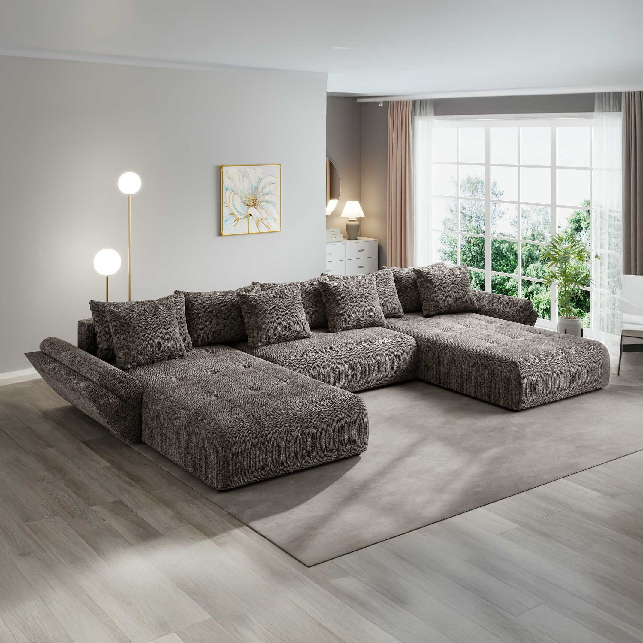 Colțar extensibil dumonde cu ladă de depozitare si sezut confortabil din spuma high-density, Berlin U Cremona Maro-bej 24 380x180 cm