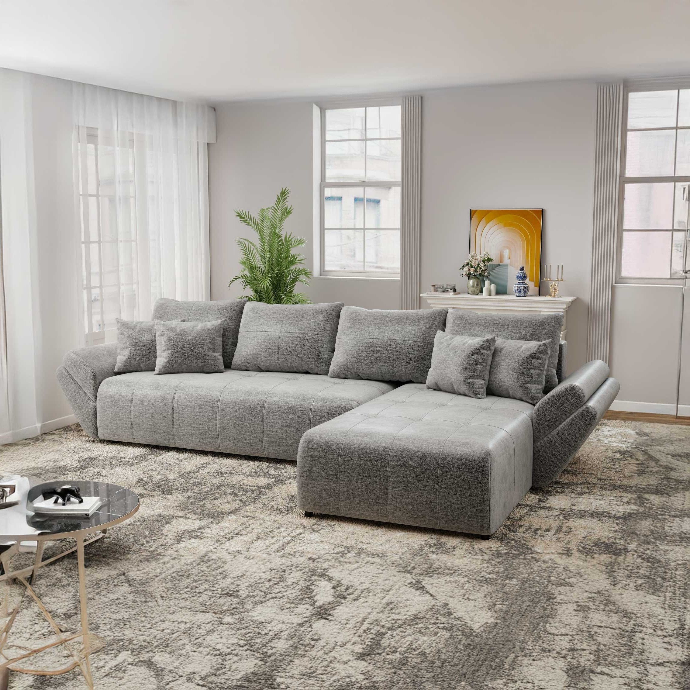 Colțar extensibil dumonde cu ladă de depozitare si sezut confortabil din spuma high-density, Berlin XL Monolith Gri 85 II 350x185 cm