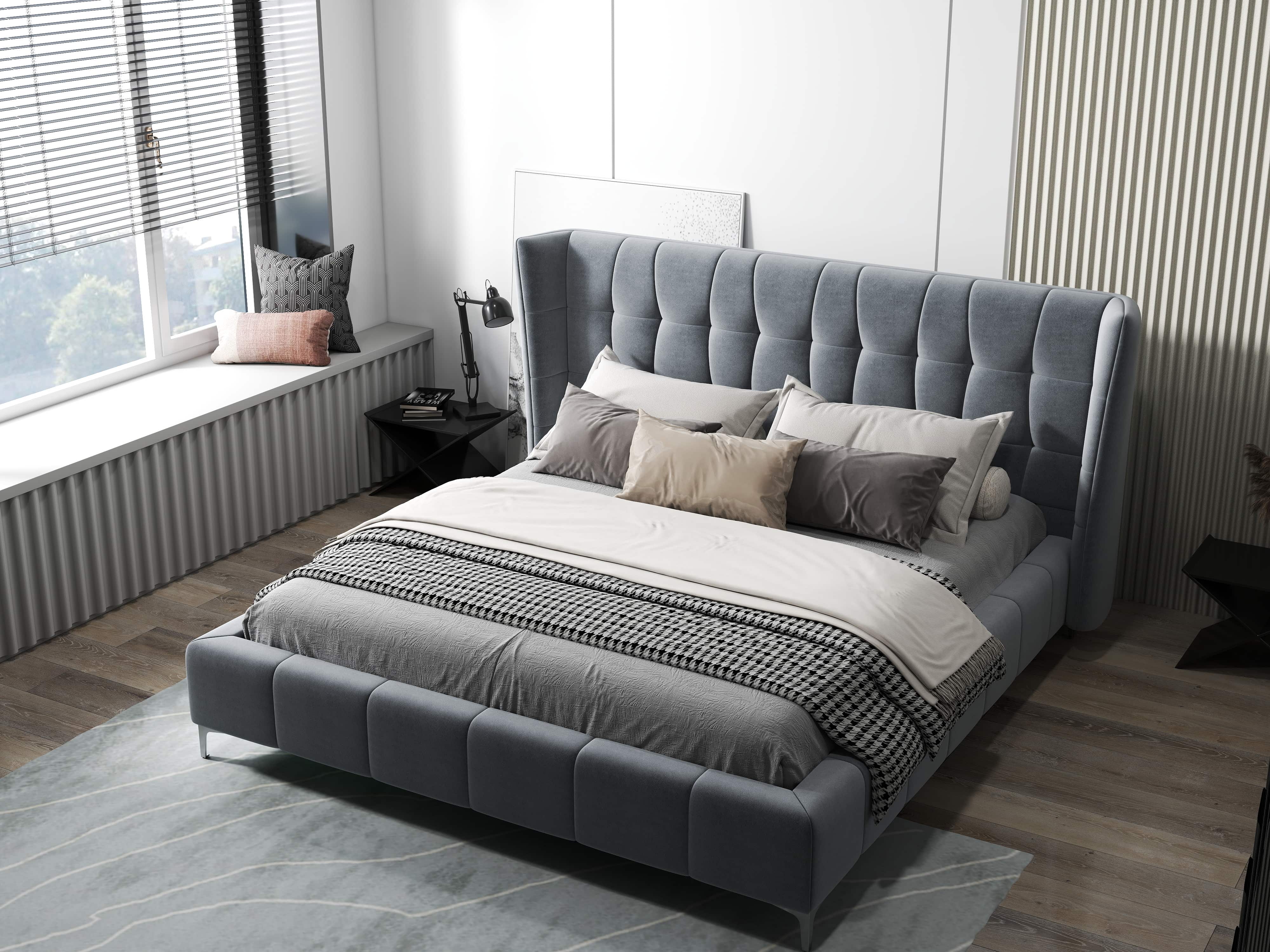 Pat dormitor dumonde, tapitat Gri, Bellagio 180x200 cm, somiera fixa inclusa WLS