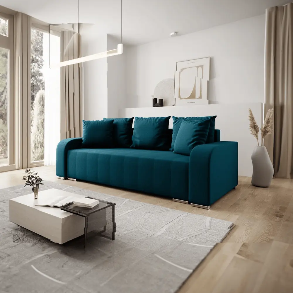 Canapea extensibilă dumonde cu ladă de depozitare si sezut confortabil din spuma HR, Sofia Enjoy Petrol 240x100 cm Fabrica