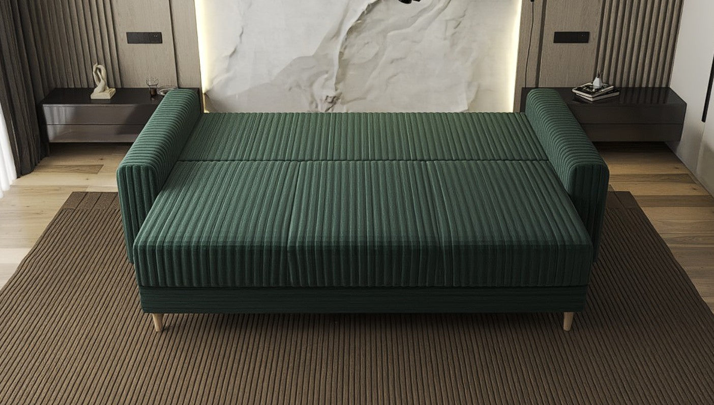 Canapea extensibilă dumonde cu ladă de depozitare si sezut confortabil din spuma HR, Kronos Ambience Verde 210x100 cm fabrica