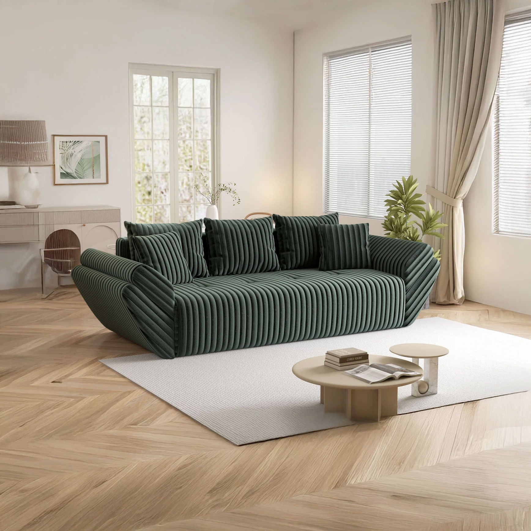 Canapea extensibilă dumonde cu ladă de depozitare si sezut confortabil din spuma HR, Berlin Ambience Green 250x100 cm Fabrica