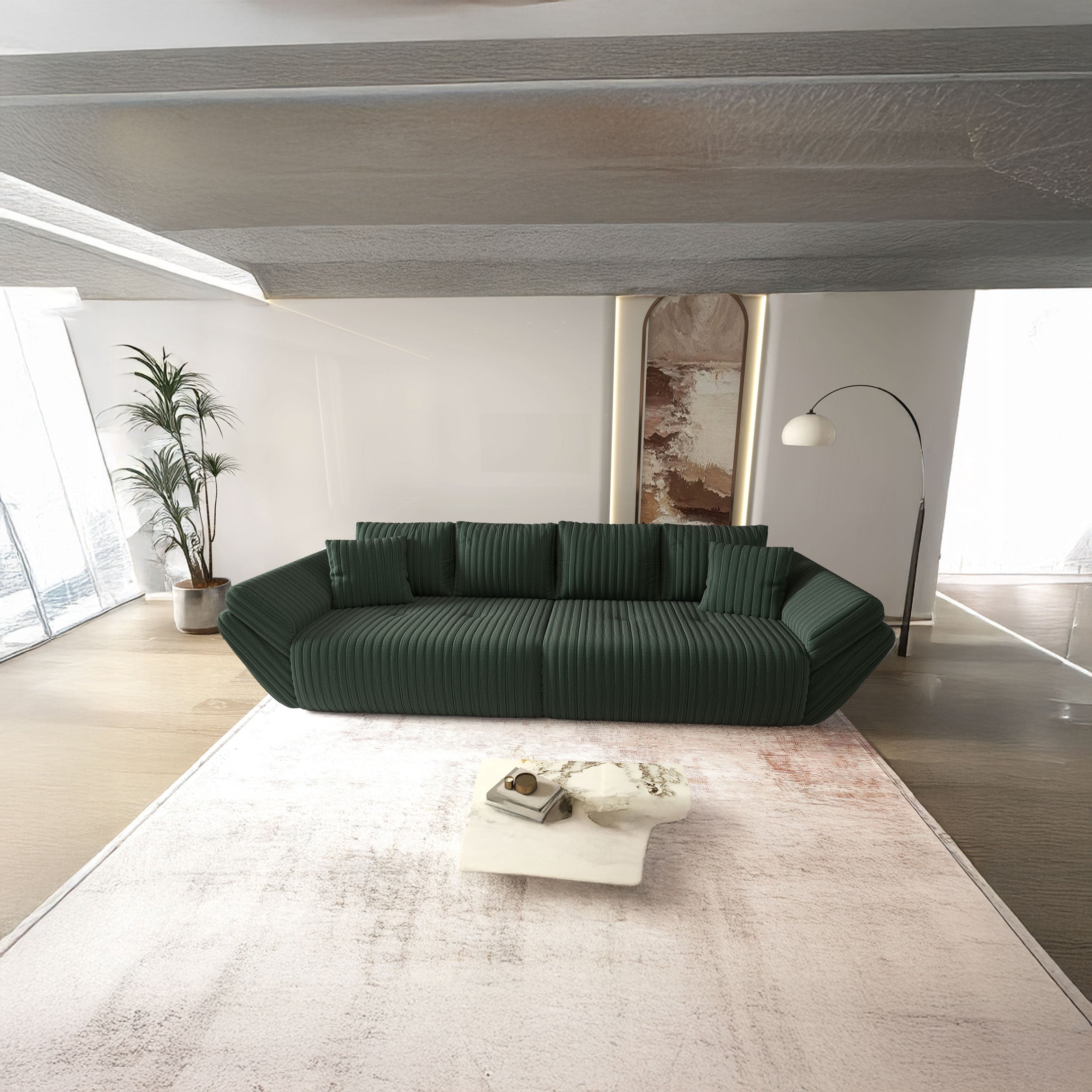 Canapea extensibilă dumonde cu ladă de depozitare si sezut confortabil din spuma HR, Berlin Ambience Green 300x100 cm Fabrica