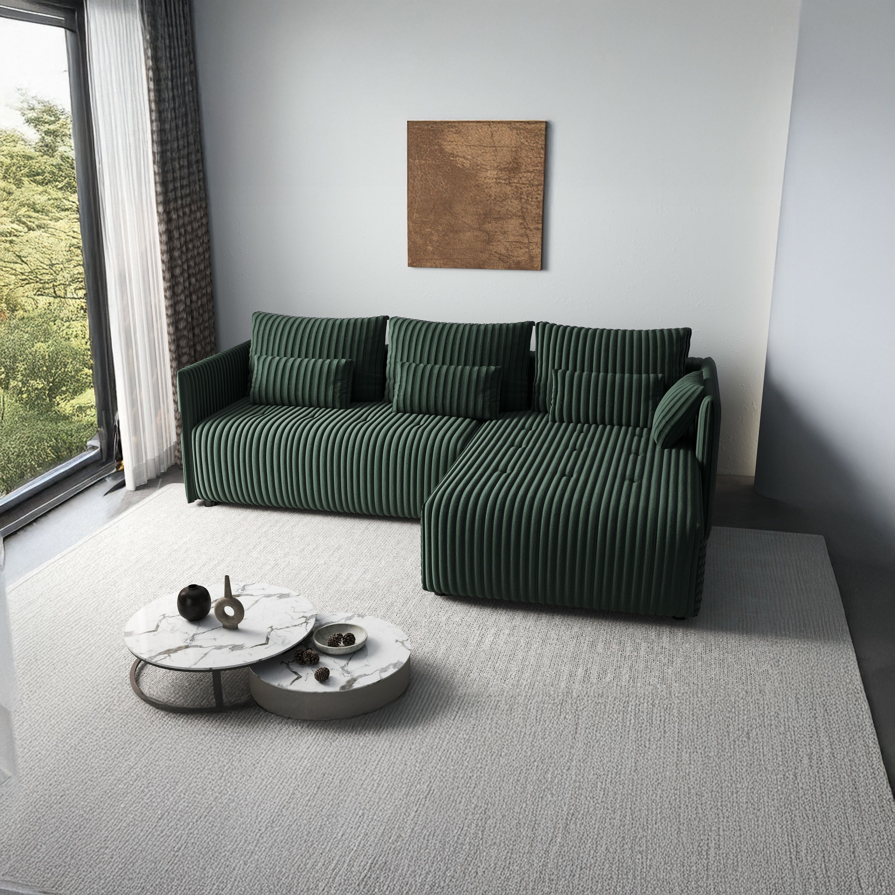 Colțar extensibil dumonde cu ladă de depozitare si sezut confortabil din spuma HR, Malta Ambience Verde 235x185 cm Fabrica
