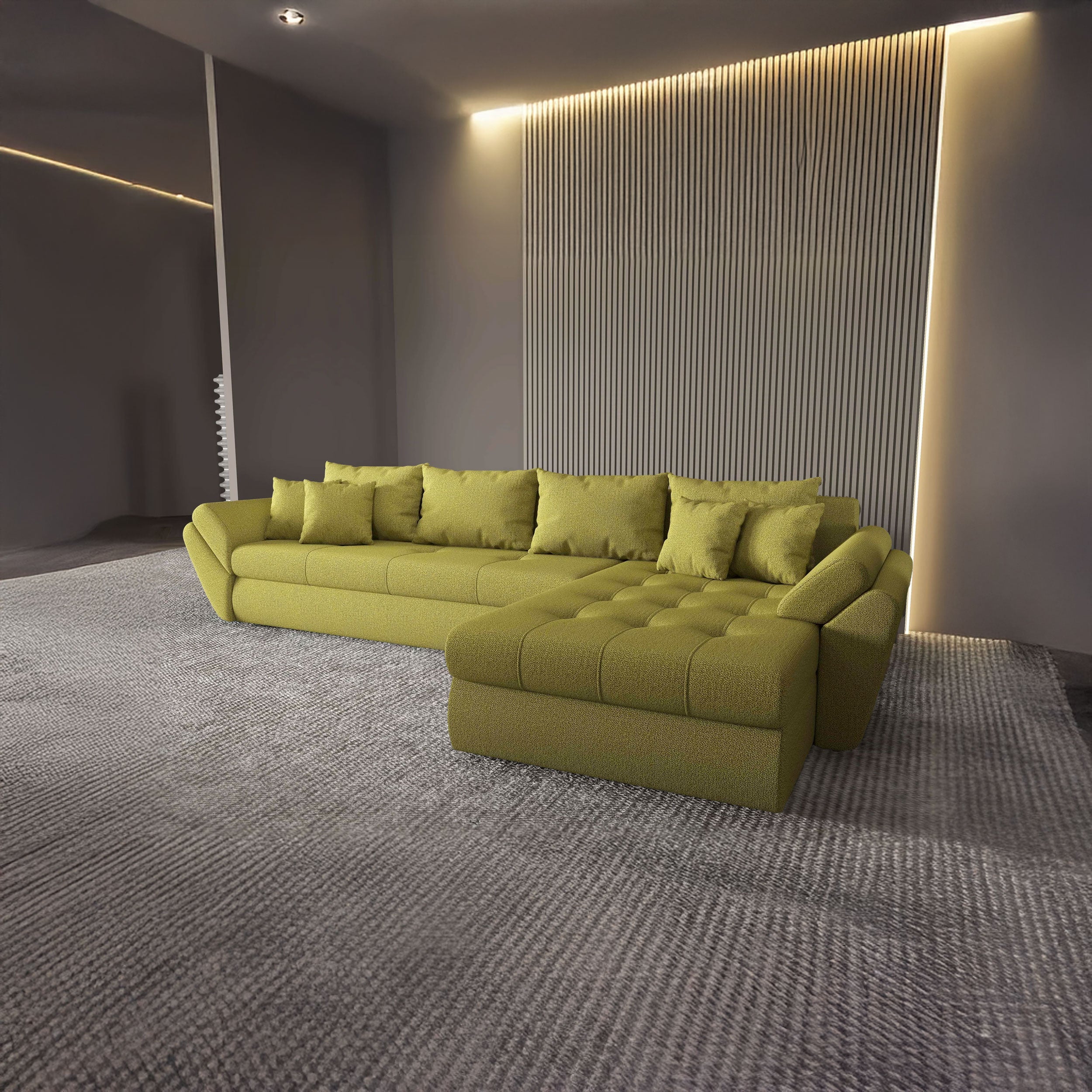 Colțar extensibil dumonde cu ladă de depozitare si sezut confortabil din spuma HR, Loana XL Enjoy Verde II 335x185 cm Fabrica