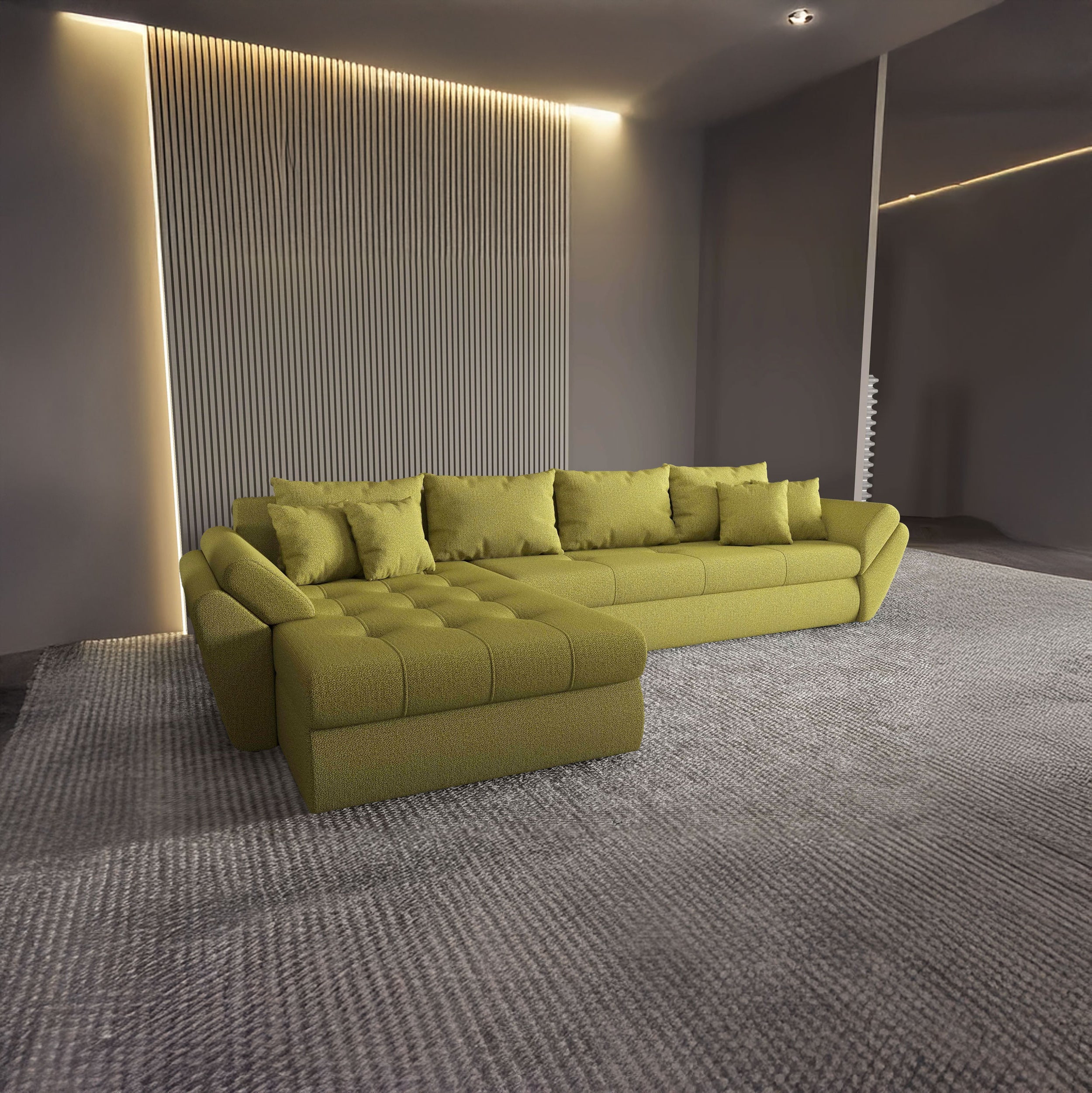 Colțar extensibil dumonde cu ladă de depozitare si sezut confortabil din spuma HR, Loana XL Enjoy Verde 335x185 cm Fabrica