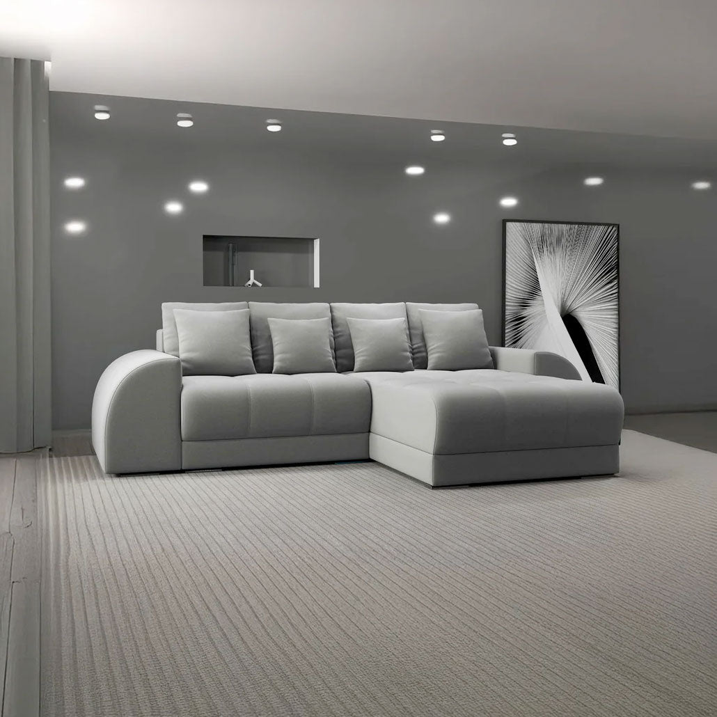 Colțar extensibil dumonde cu ladă de depozitare si sezut confortabil din spuma HR, Verona Royal Gri II 290x185 cm Fabrica