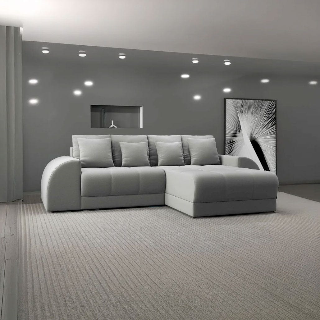 Colțar extensibil dumonde cu ladă de depozitare si sezut confortabil din spuma HR, Verona Royal Gri II 290x185 cm Fabrica