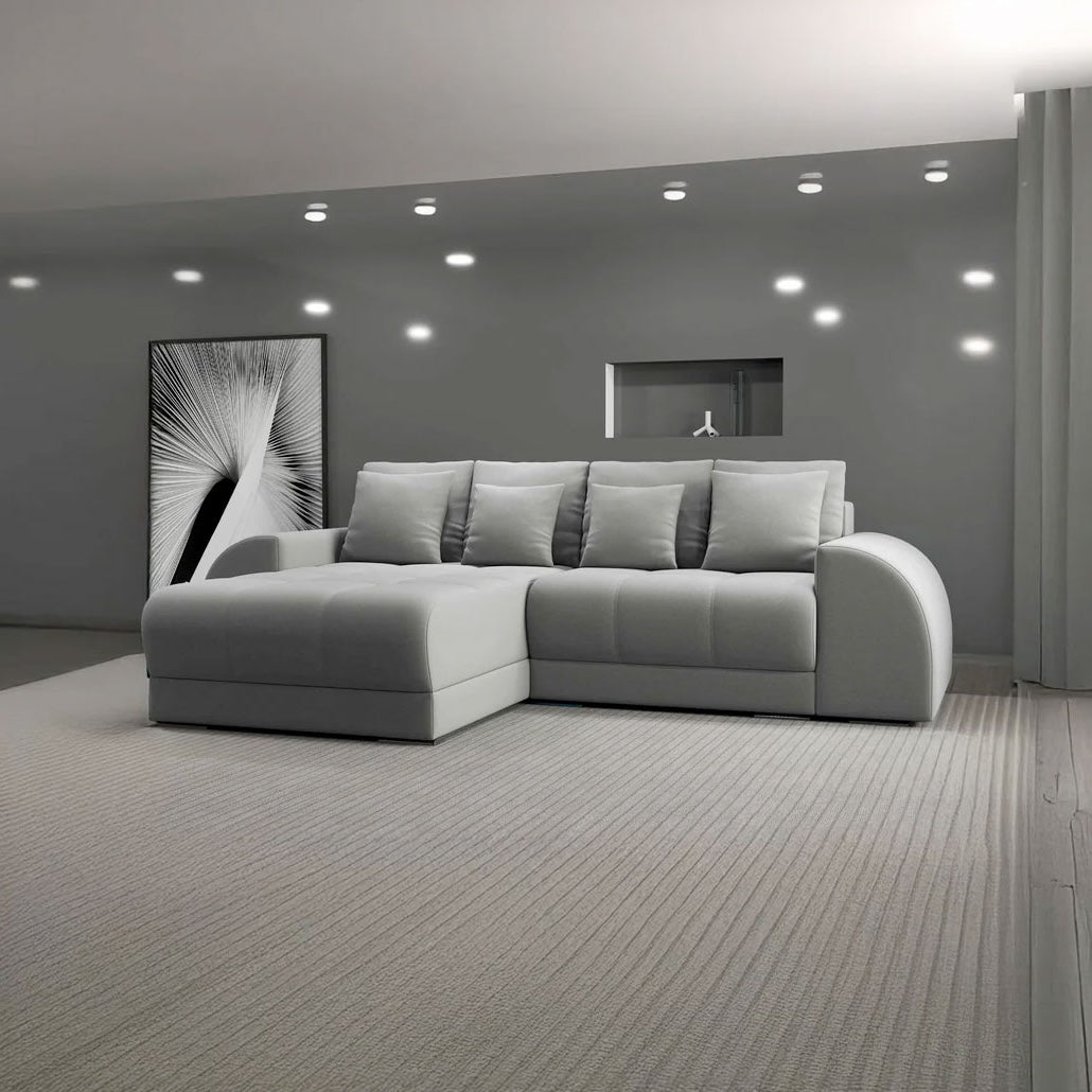 Colțar extensibil dumonde cu ladă de depozitare si sezut confortabil din spuma HR, Verona Royal Gri 290x185 cm
