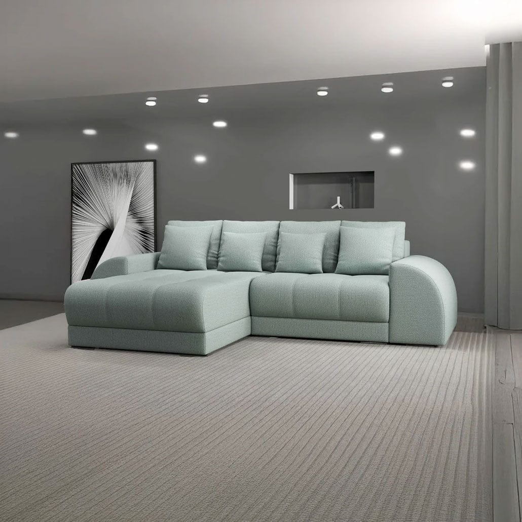 Colțar extensibil dumonde cu ladă de depozitare si sezut confortabil din spuma HR, Verona Enjoy Mint 290x185 cm Fabrica