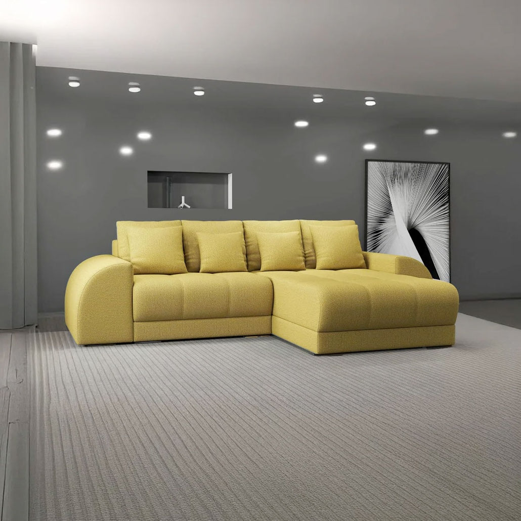 Colțar extensibil dumonde cu ladă de depozitare si sezut confortabil din spuma HR, Verona Enjoy Melon II 290x185 cm Fabrica