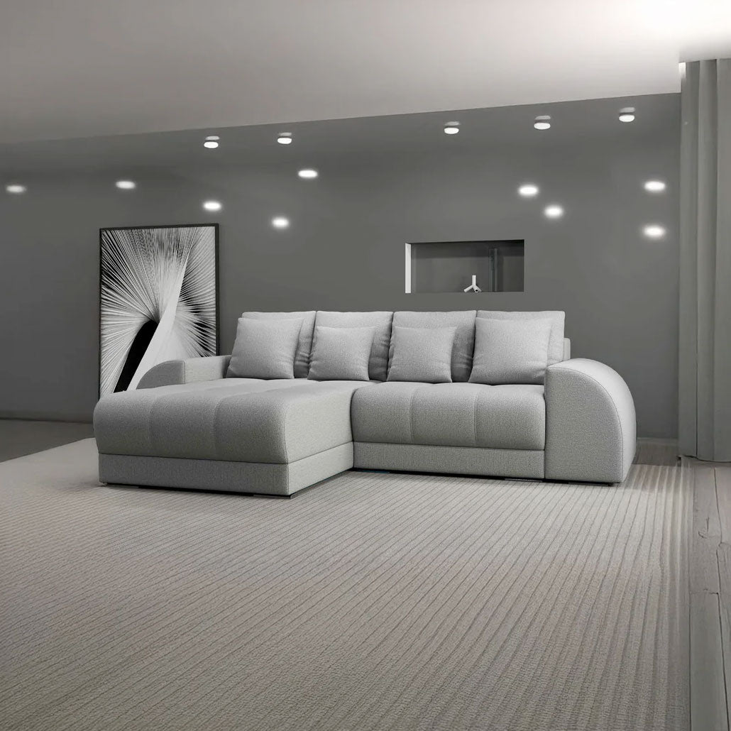 Colțar extensibil dumonde cu ladă de depozitare si sezut confortabil din spuma HR, Verona Enjoy Gri 290x185 cm