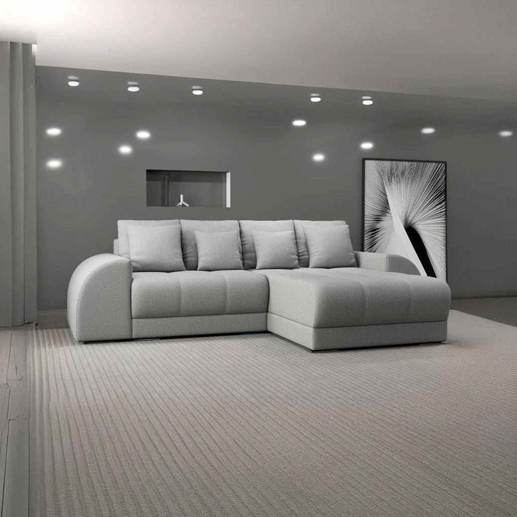 Colțar extensibil dumonde cu ladă de depozitare si sezut confortabil din spuma HR, Verona Enjoy Gri II 290x185 cm Fabrica