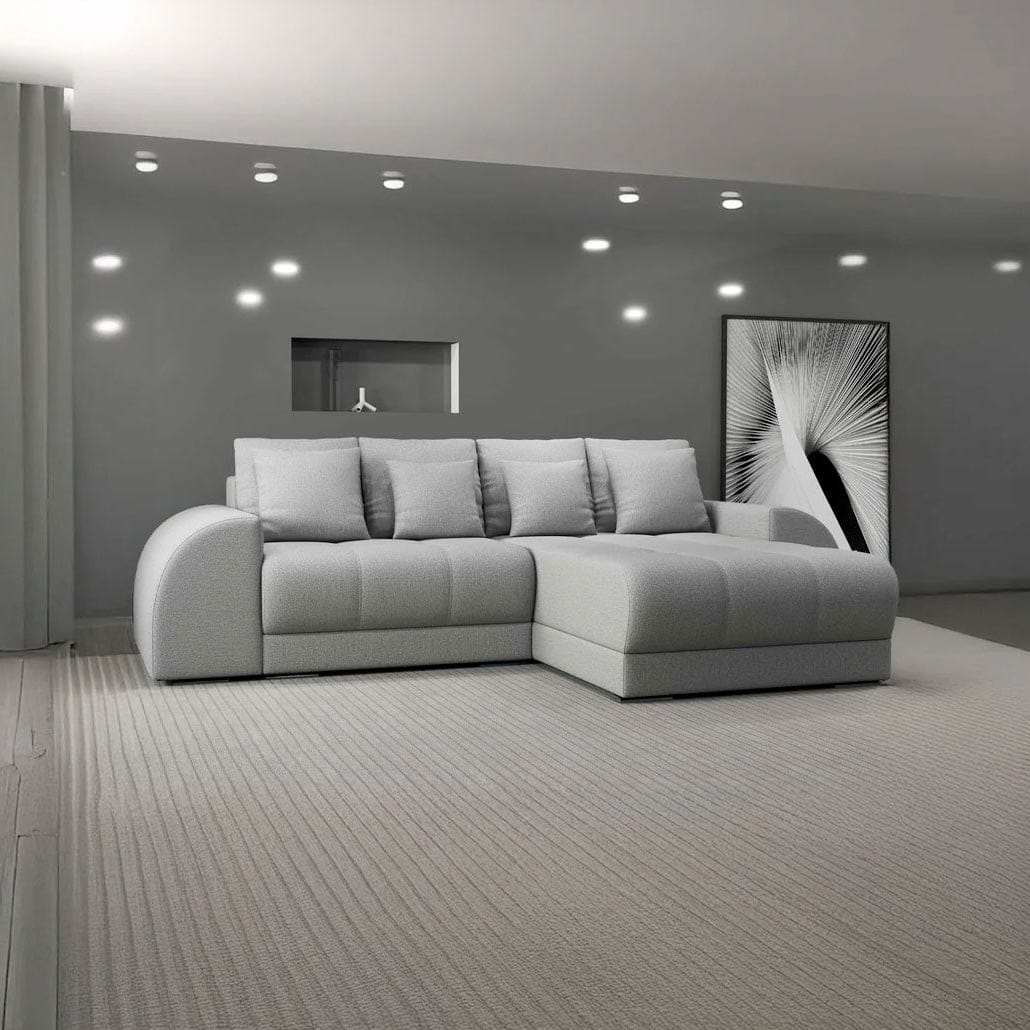 Colțar extensibil dumonde cu ladă de depozitare si sezut confortabil din spuma HR, Verona Enjoy Gri II 290x185 cm Fabrica