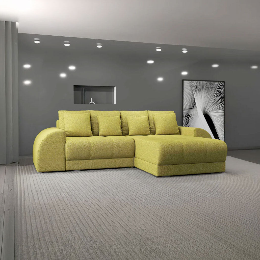 Colțar extensibil dumonde cu ladă de depozitare si sezut confortabil din spuma HR, Verona Enjoy Verde II 290x185 cm Fabrica