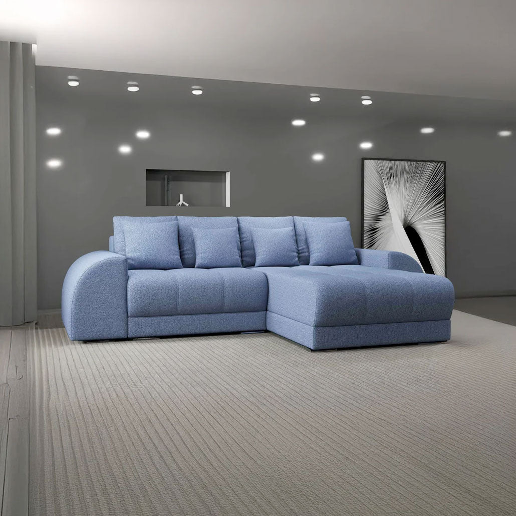 Colțar extensibil dumonde cu ladă de depozitare si sezut confortabil din spuma HR, Verona Enjoy Albastru II 290x185 cm Fabrica