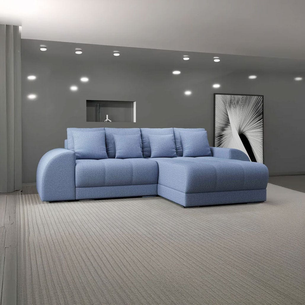 Colțar extensibil dumonde cu ladă de depozitare si sezut confortabil din spuma HR, Verona Enjoy Albastru II 290x185 cm Fabrica