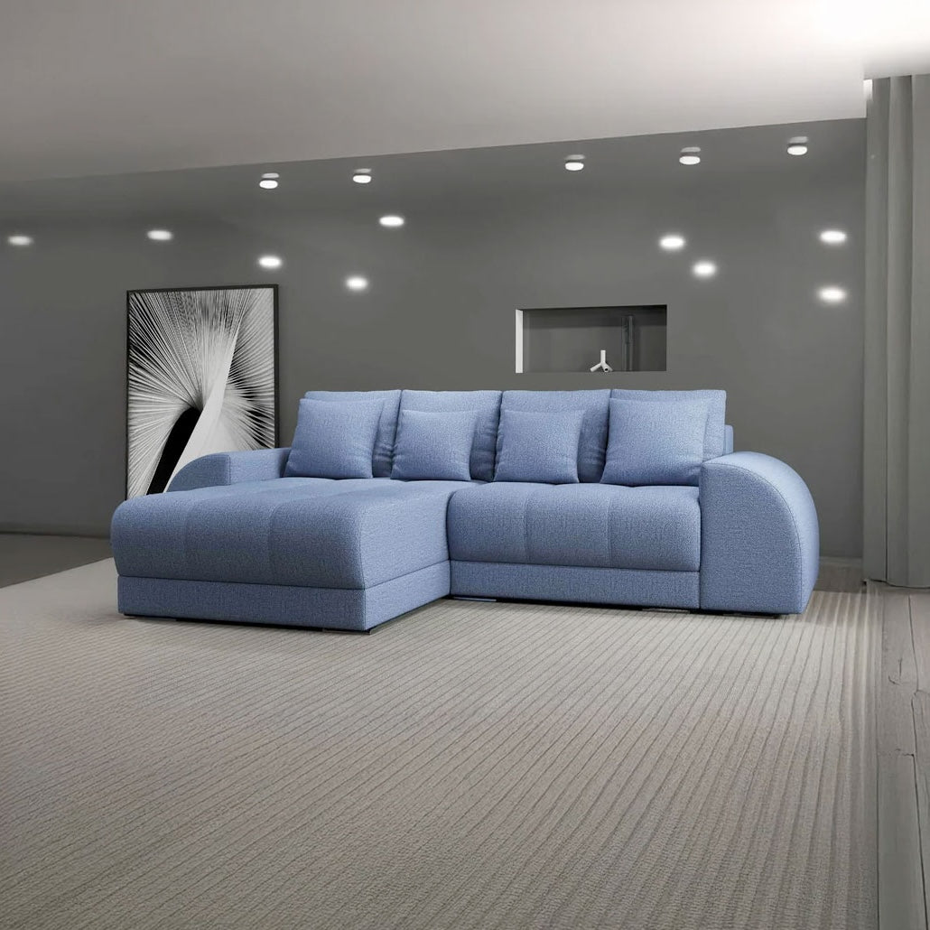 Colțar extensibil dumonde cu ladă de depozitare si sezut confortabil din spuma HR, Verona Enjoy Albastru 290x185 cm Fabrica