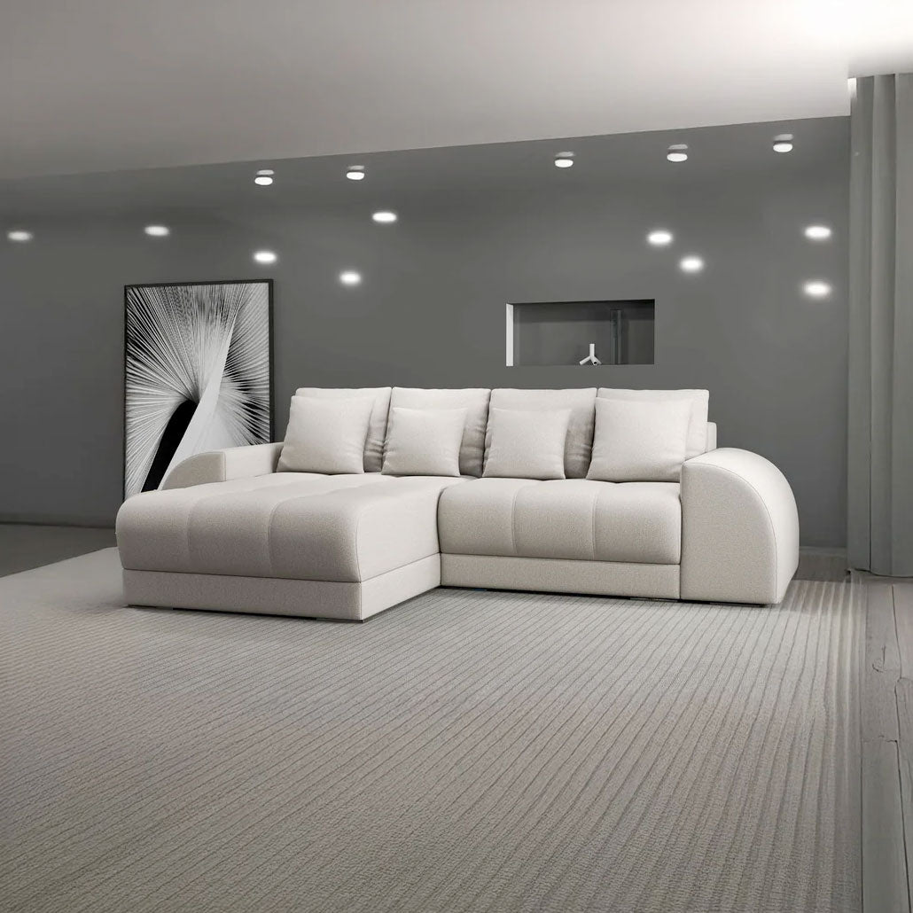 Colțar extensibil dumonde cu ladă de depozitare si sezut confortabil din spuma HR, Verona Enjoy Bej 290x185 cm Fabrica