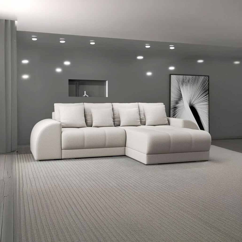 Colțar extensibil dumonde cu ladă de depozitare si sezut confortabil din spuma HR, Verona Enjoy Bej II 290x185 cm Fabrica